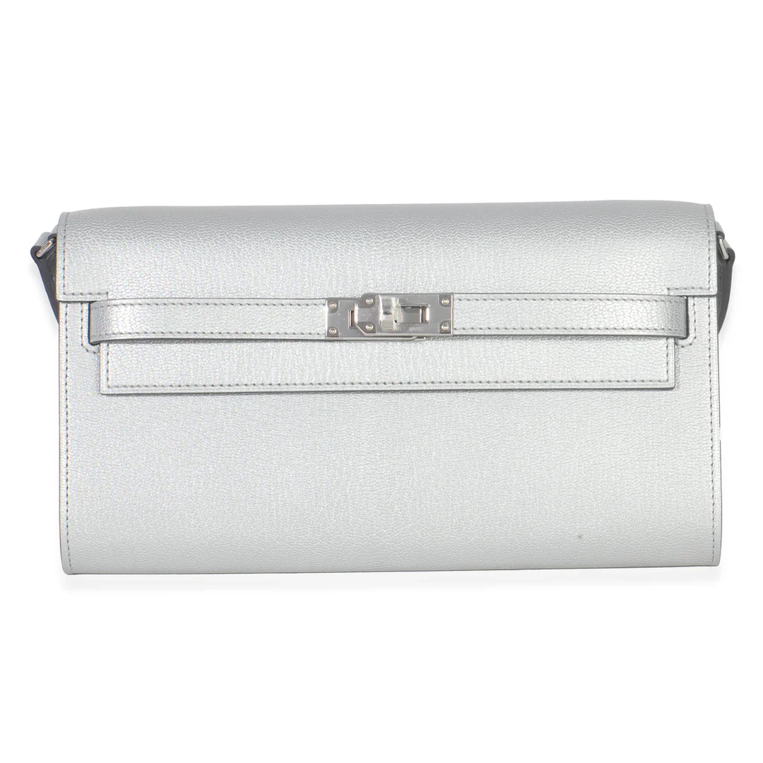 Argent Metallic Chevre Chamkilight Kelly Wallet To Go Palladium Hardware, 2025