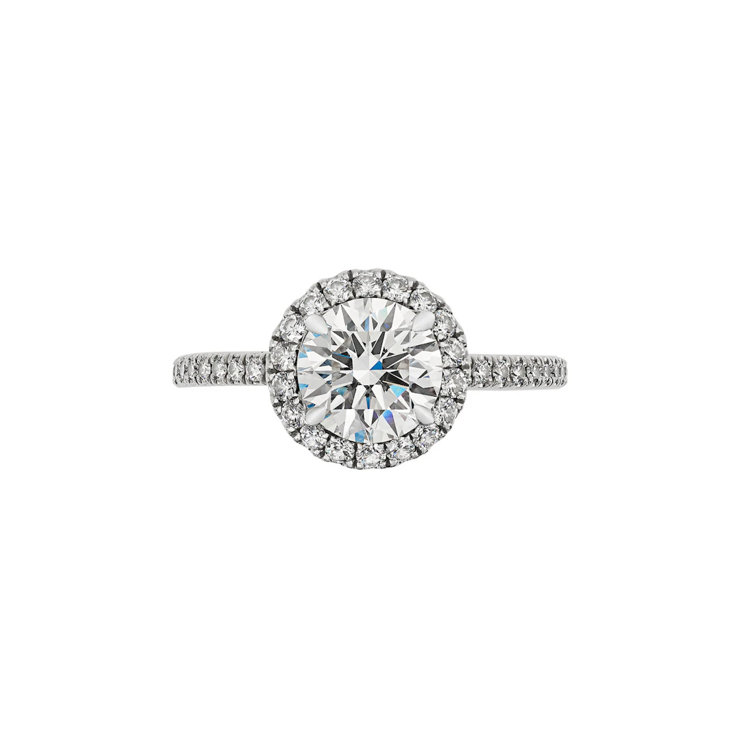 Platinum, 1.18ct Round Brilliant Cut Diamond and Diamond Engagement Ring