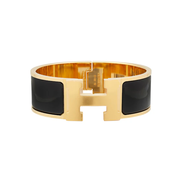 Black Enamel Wide Clic Clac H Bracelet PM Gold Hardware