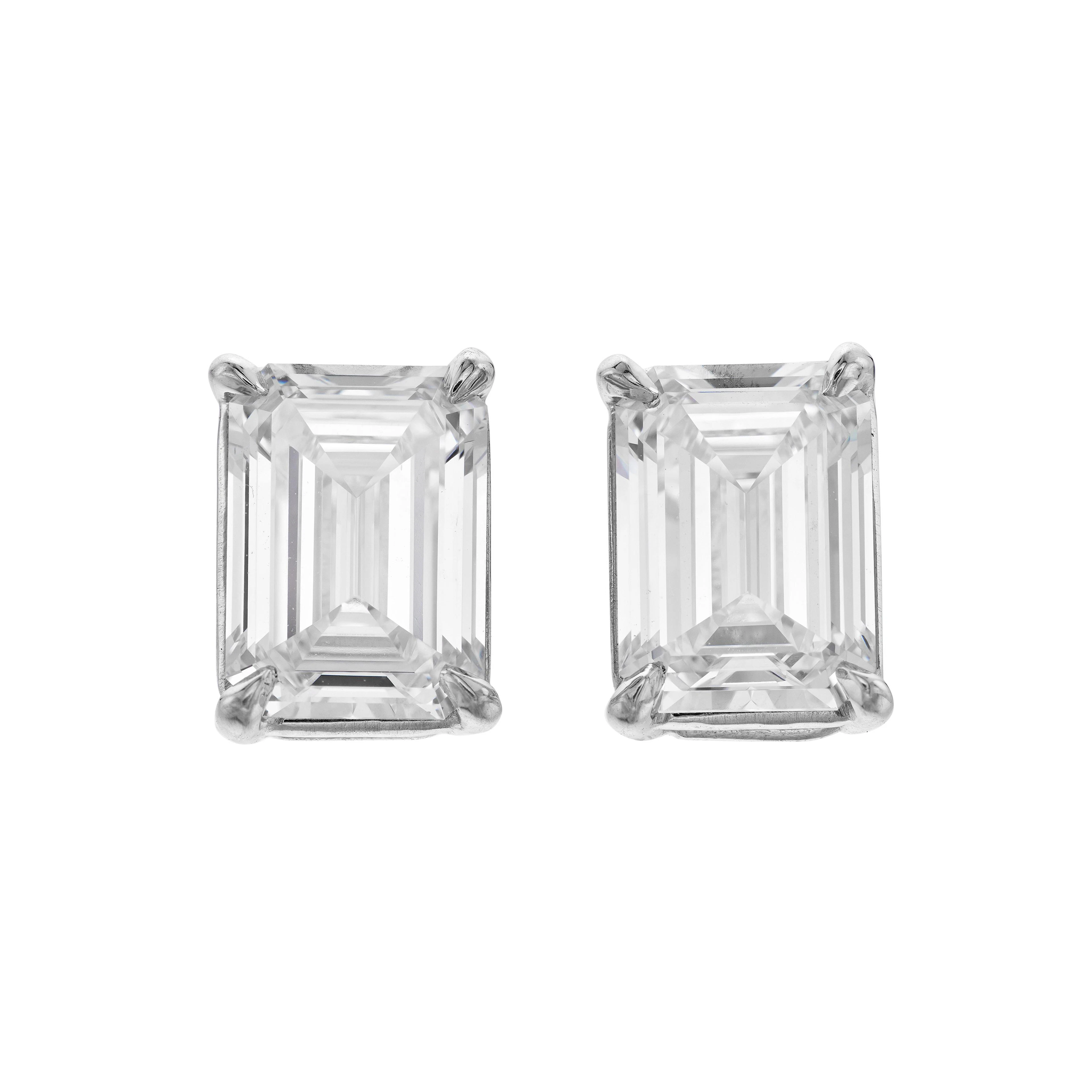 Platinum and 3.23ctw Emerald Cut Diamond Stud Earrings