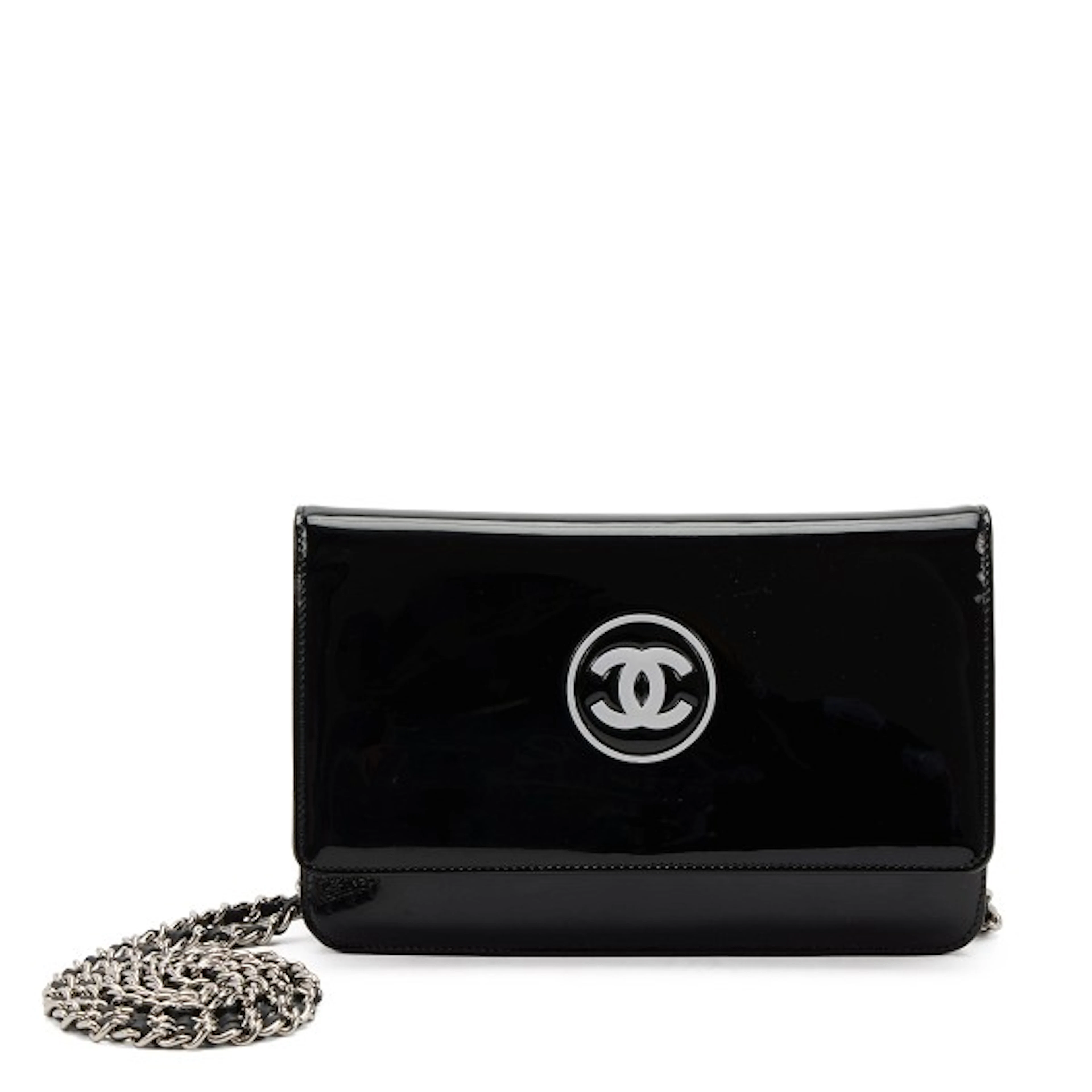 Black Patent Leather CC WOC Wallet on Chain Silver Hardware, 2012-2013