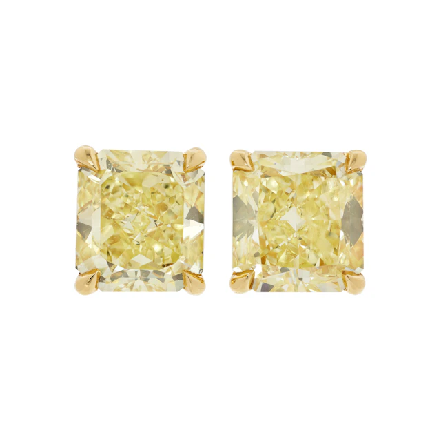Gold and 4.21ctw Radiant Cut Fancy Yellow Diamond Stud Earrings