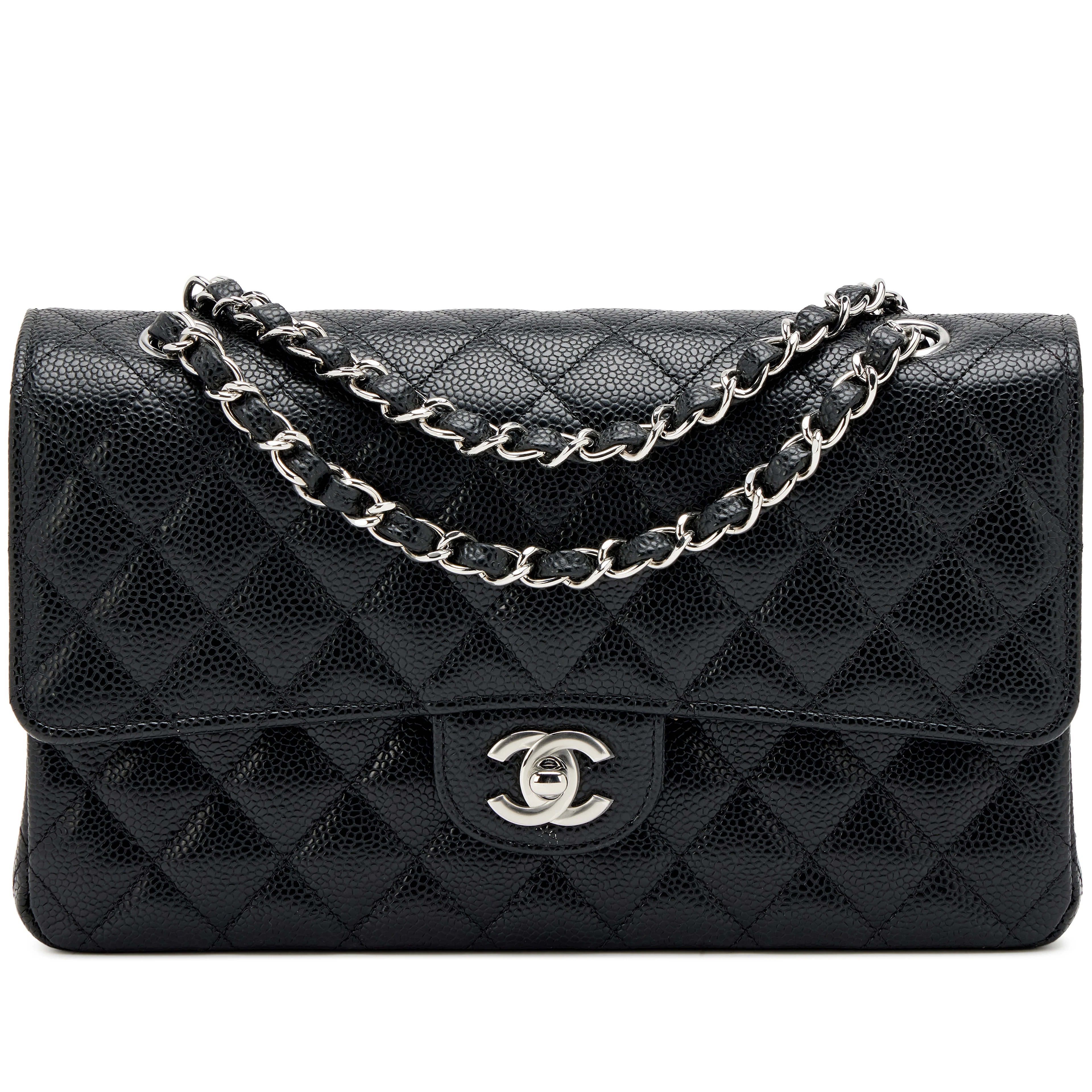 Black Quilted Caviar Medium Classic Double Flap Bag Silver Hardware, 2022