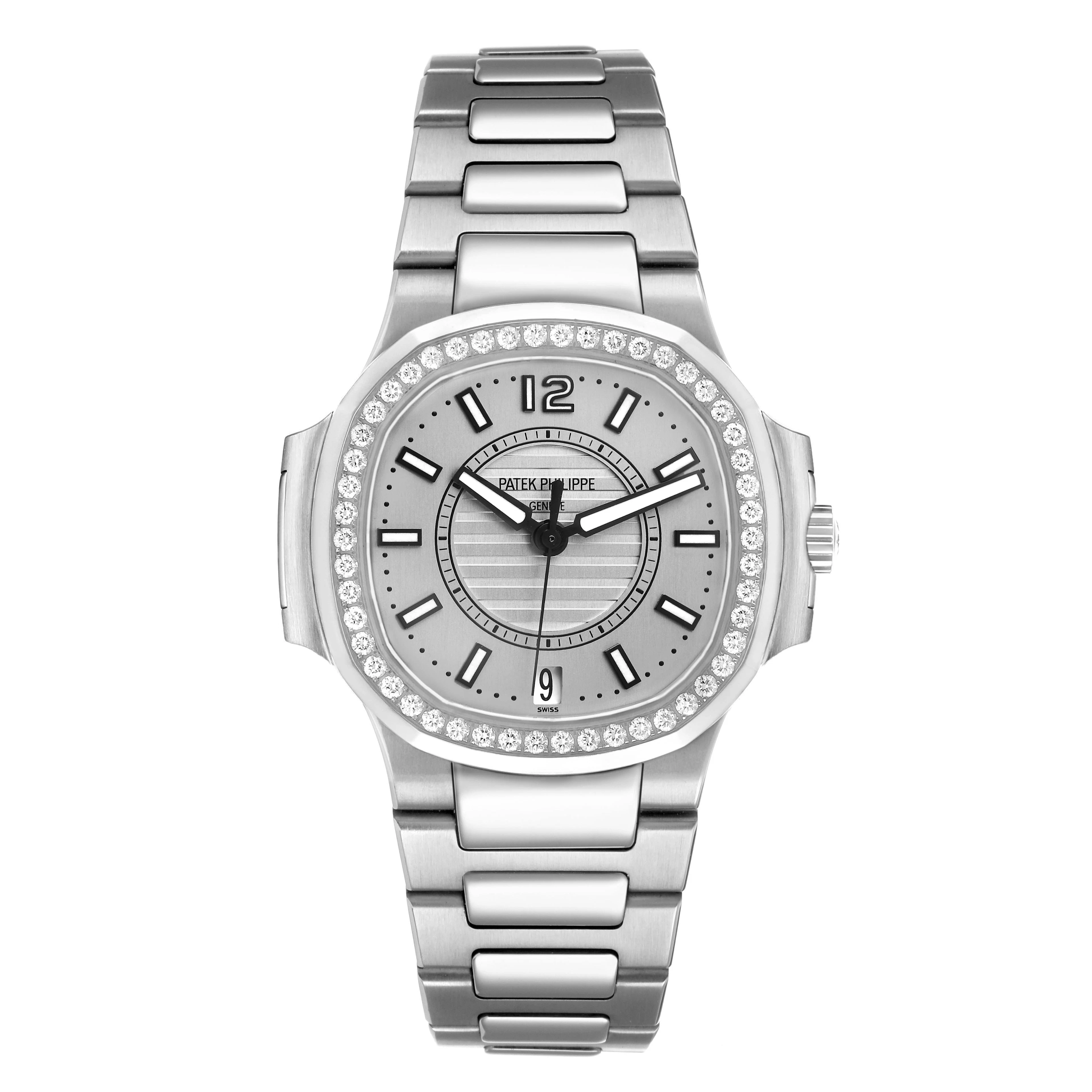 Nautilus (Reference 7008/1A-011). A 34mm stainless steel diamond-set