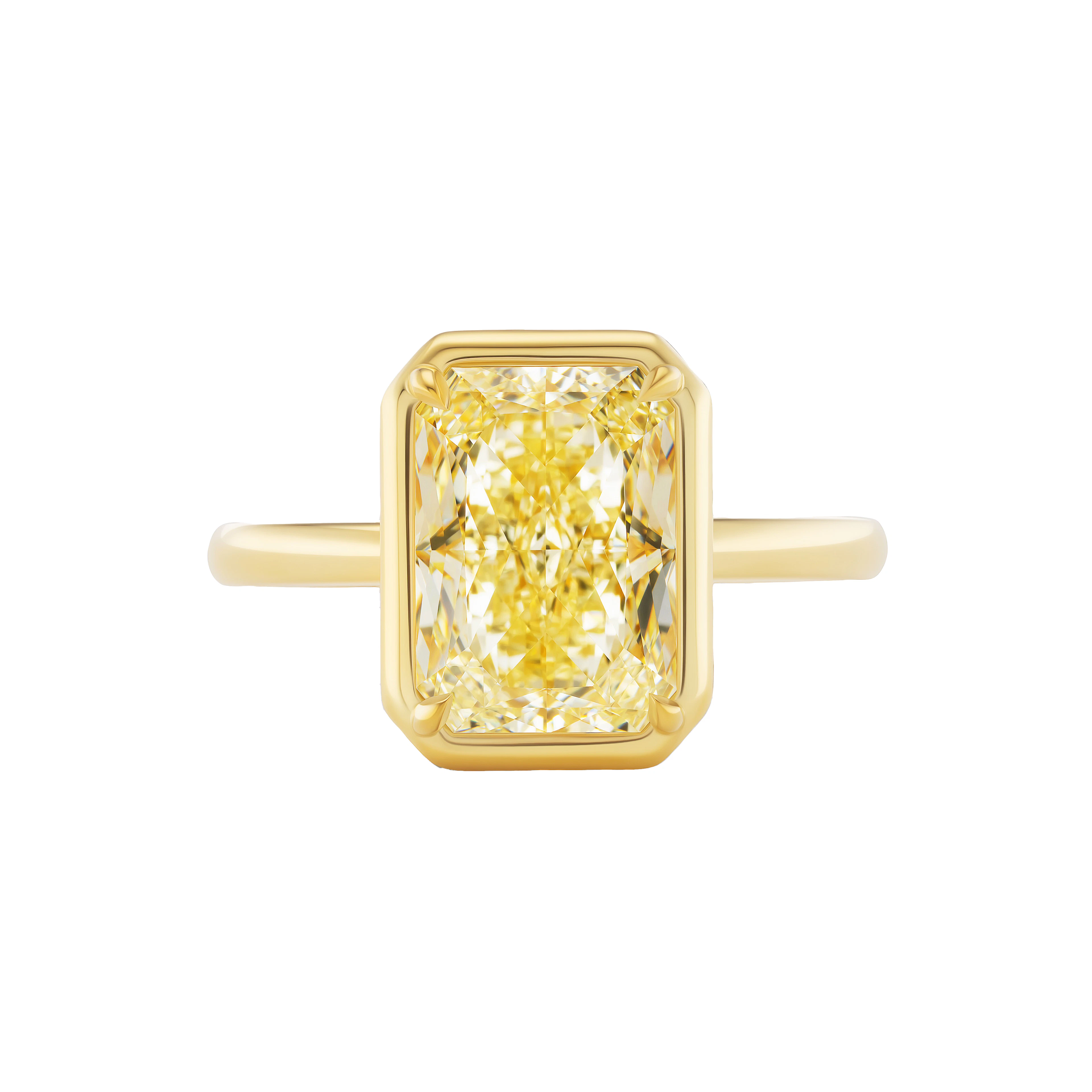 Gold and 3.00ct Radiant Cut Fancy Yellow Diamond Engagement Ring