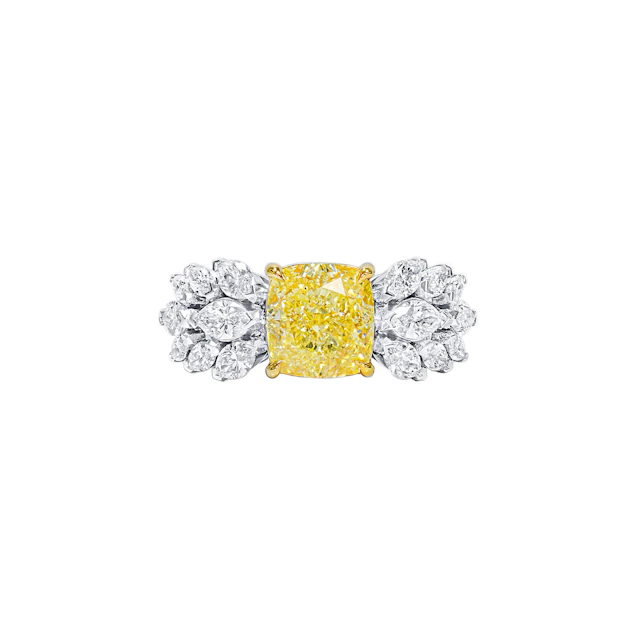 White Gold, 3.03ct Cushion Cut Fancy Yellow Diamond and Diamond Ring