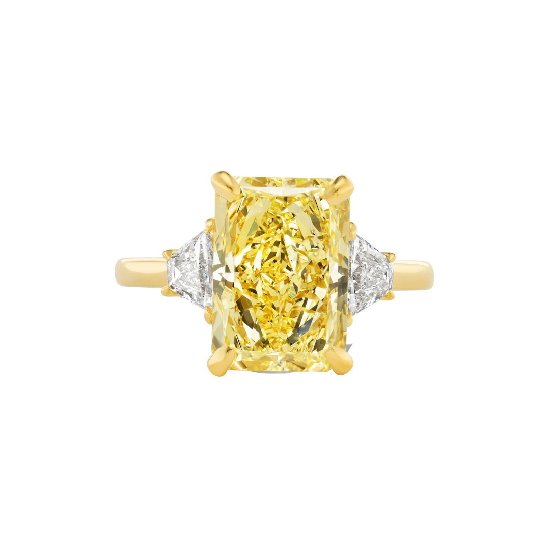 Gold, 5.05ct Radiant Cut Fancy Yellow Diamond and Diamond Engagement Ring