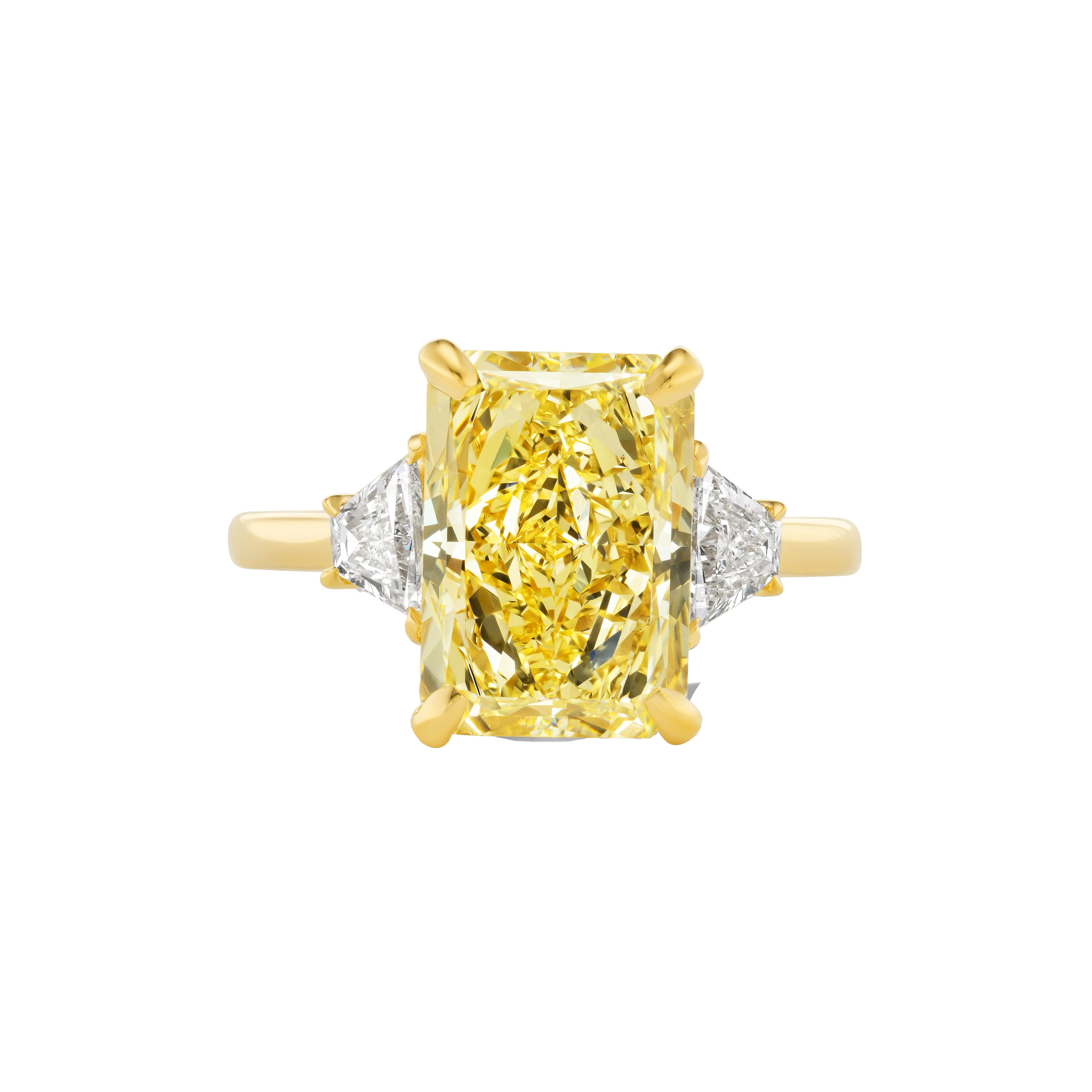 Gold, 5.05ct Radiant Cut Fancy Yellow Diamond and Diamond Engagement Ring