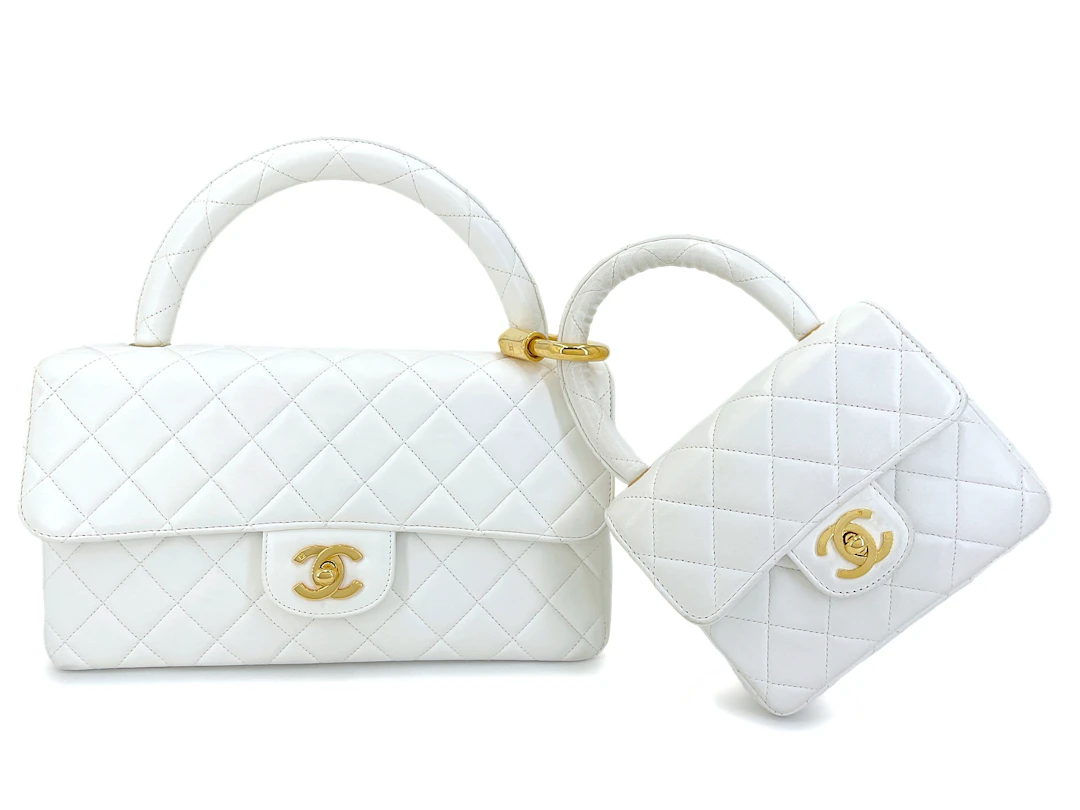 Vintage White Quilted Lambskin Parent-Child Set Classic Flap Bag Gold