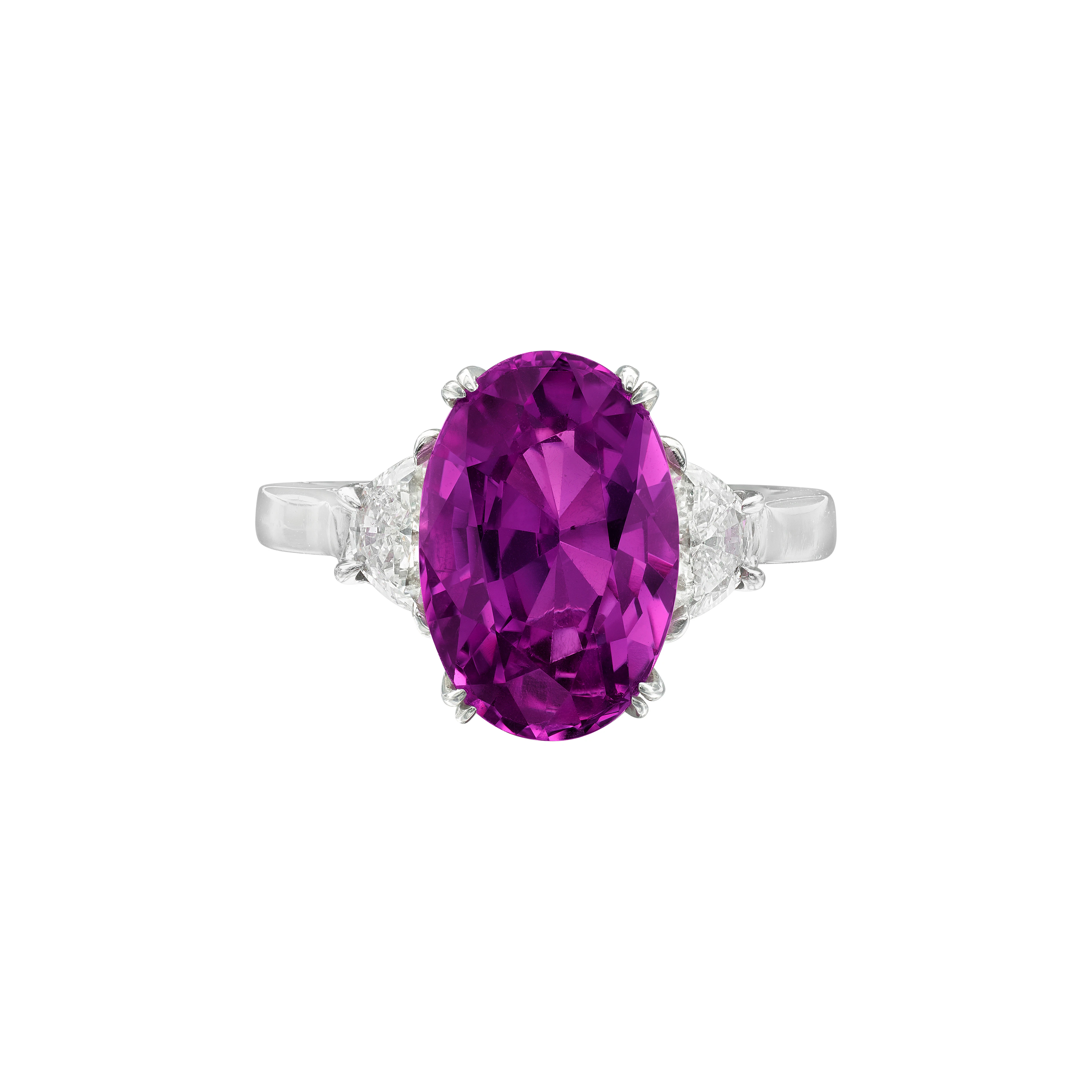 Platinum, 4.95ct Ceylon Purplish Pink Sapphire and Diamond Ring