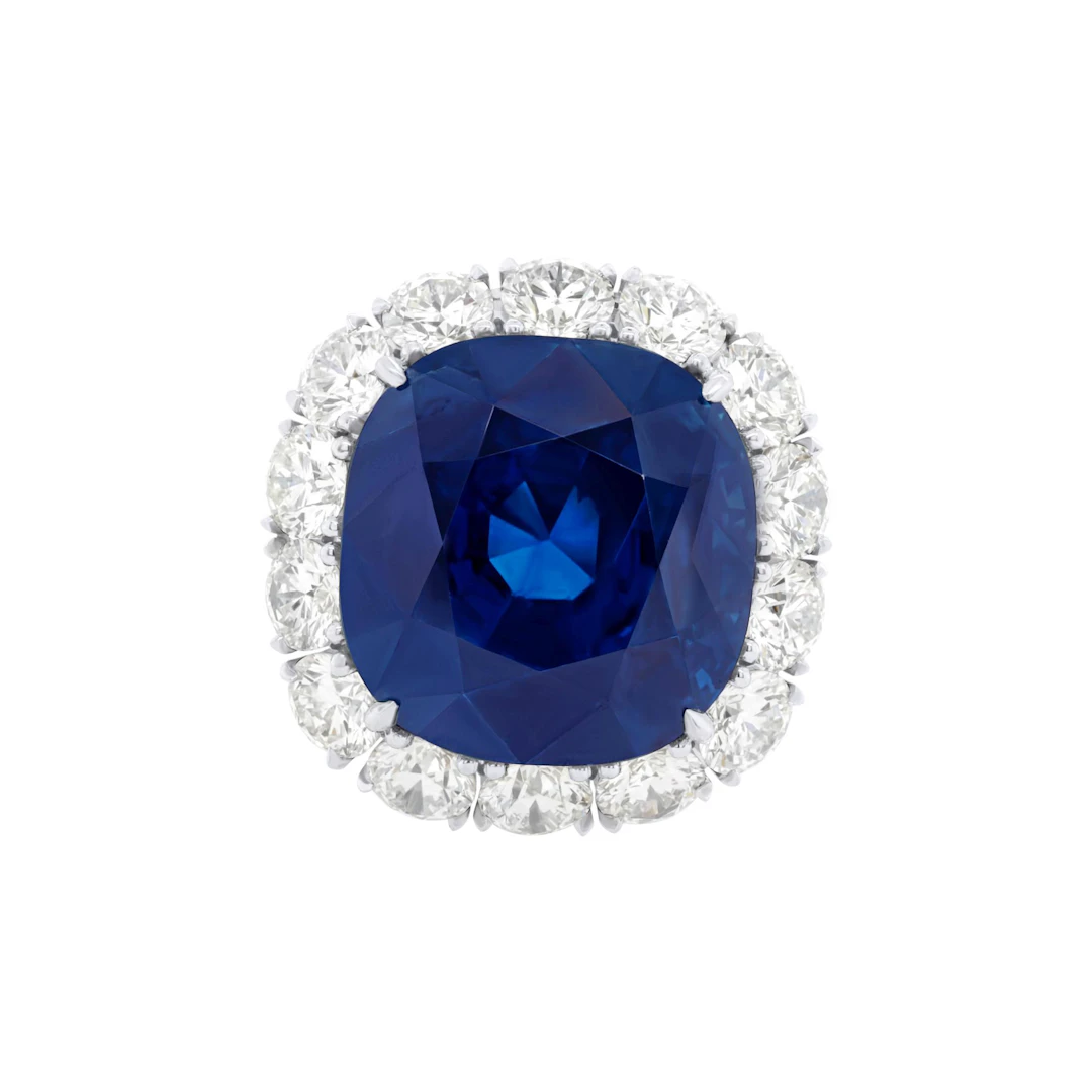Platinum, 33.25ct Burmese Sapphire and Diamond Ring