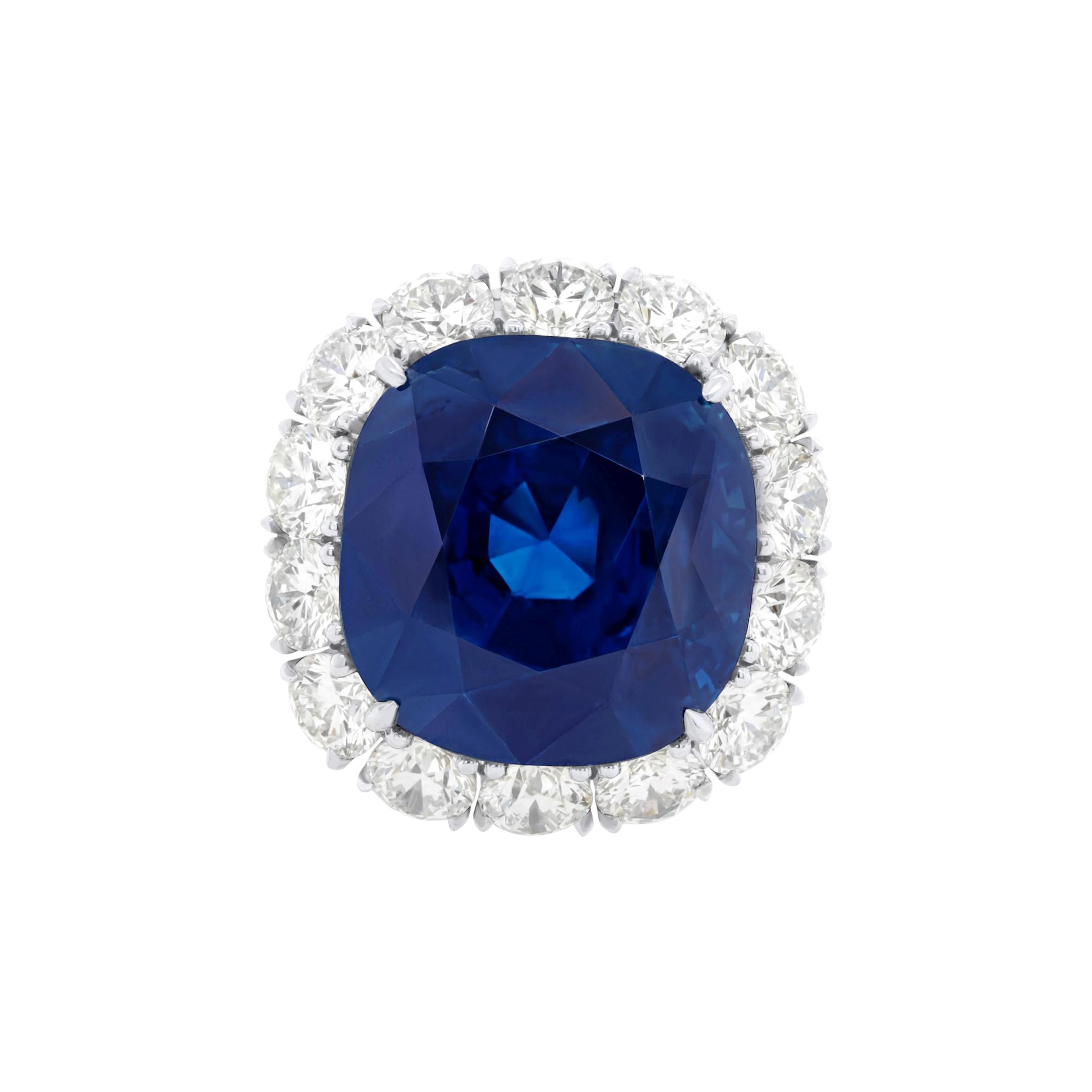 Platinum, 33.25ct Burmese Sapphire and Diamond Ring