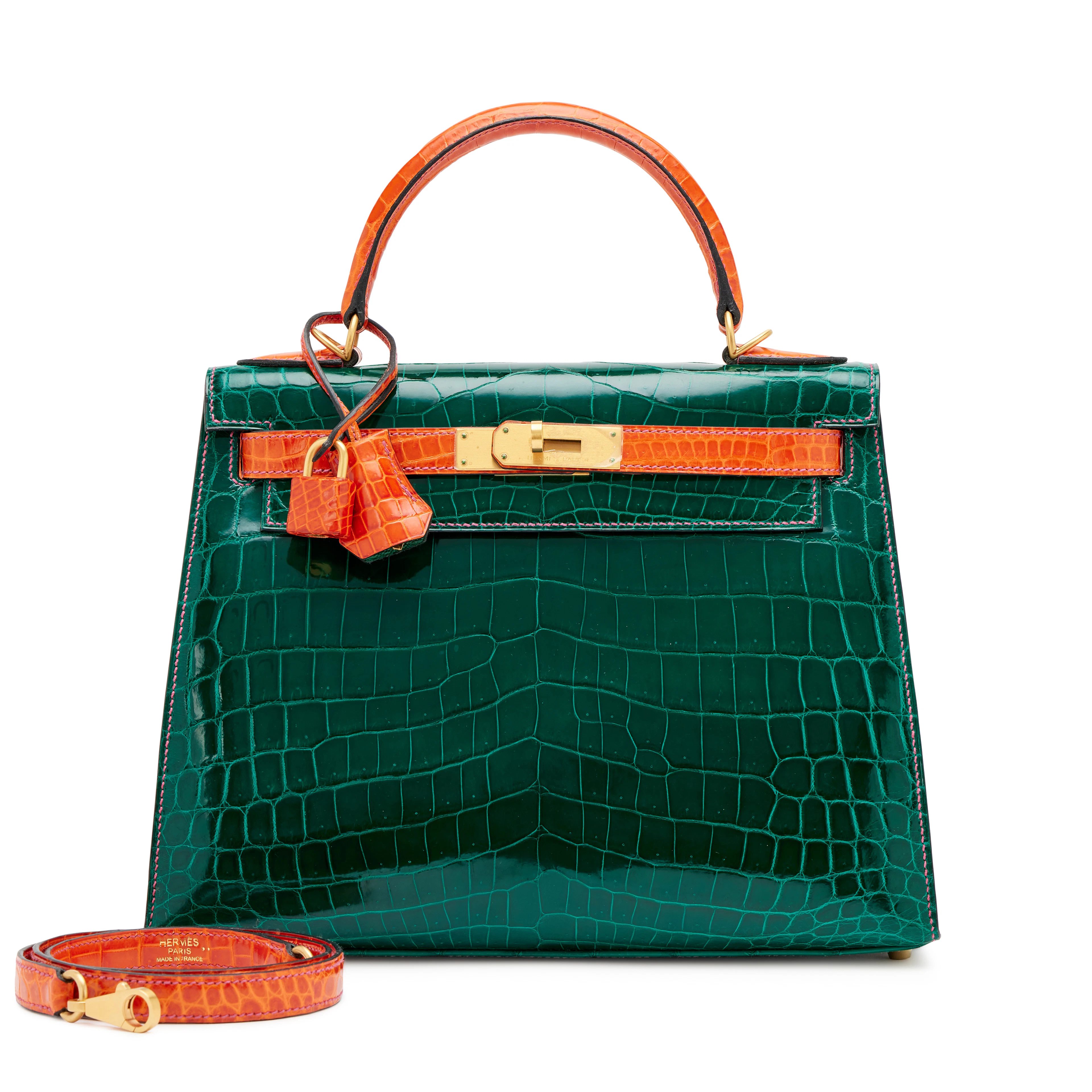 Vert Emeraude and Orange Shiny Niloticus Crocodile Sellier HSS Kelly