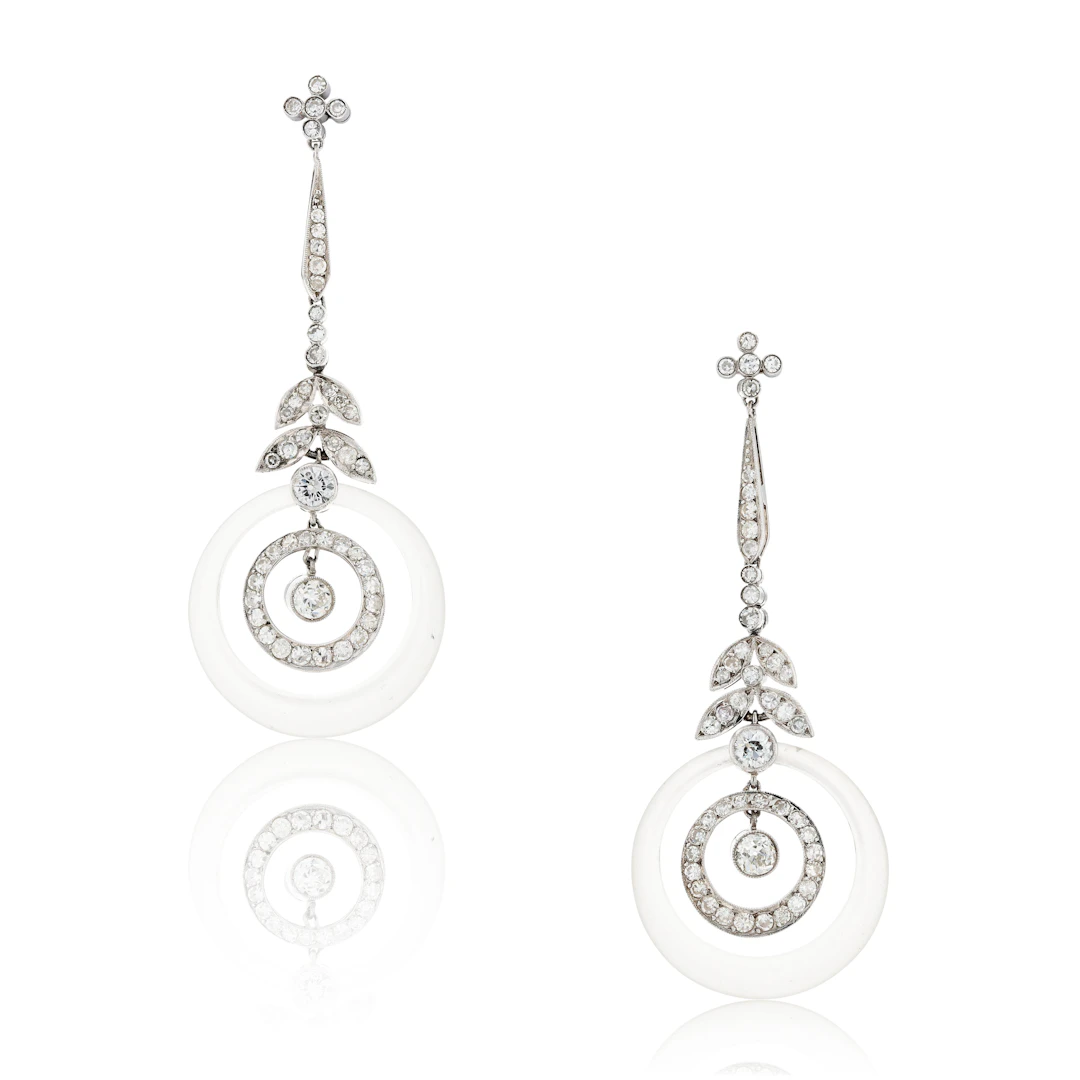 Paire de pendants d'oreille diamants et cristal de roche | Pair of