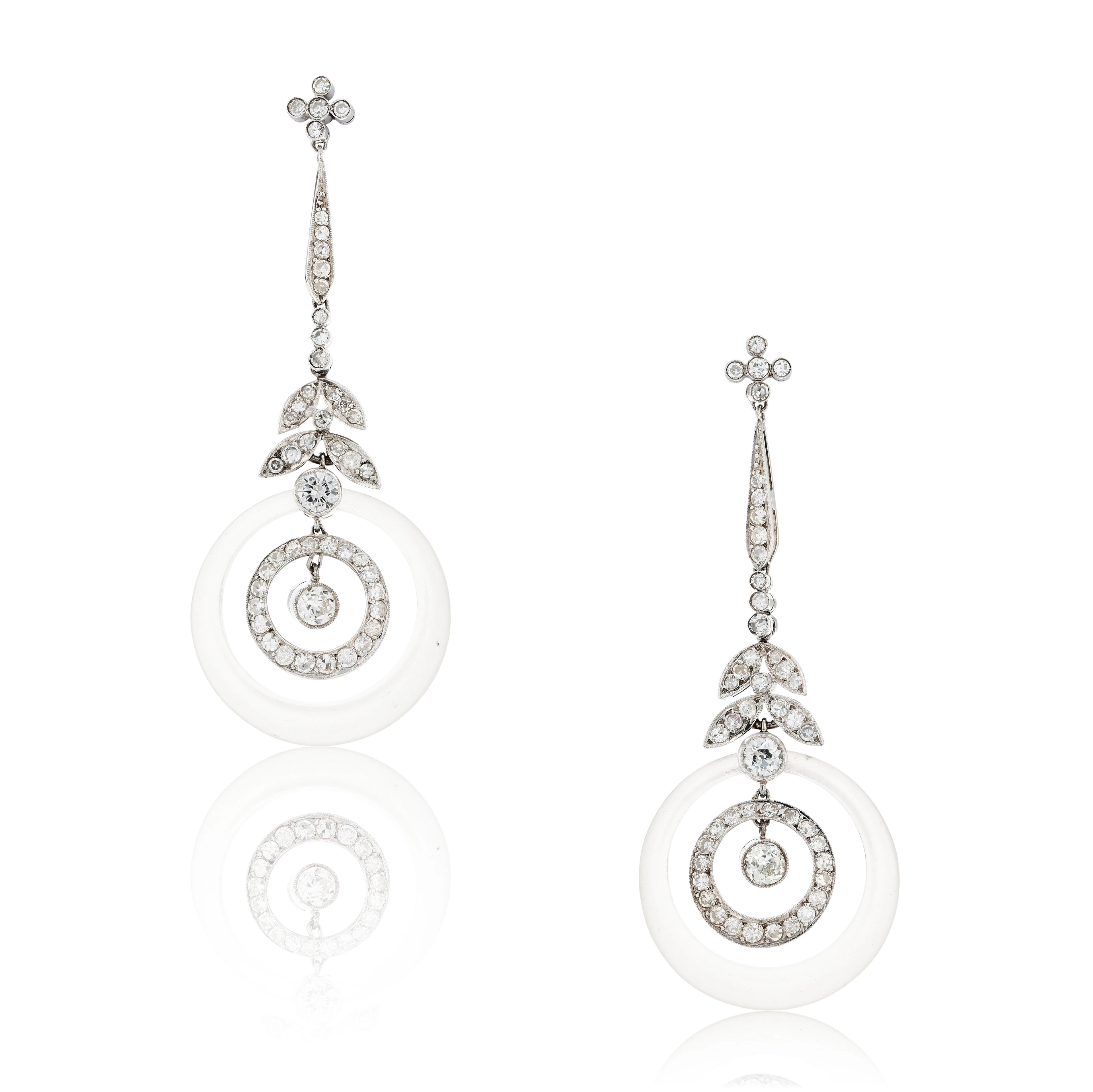 Paire de pendants d'oreille diamants et cristal de roche | Pair of