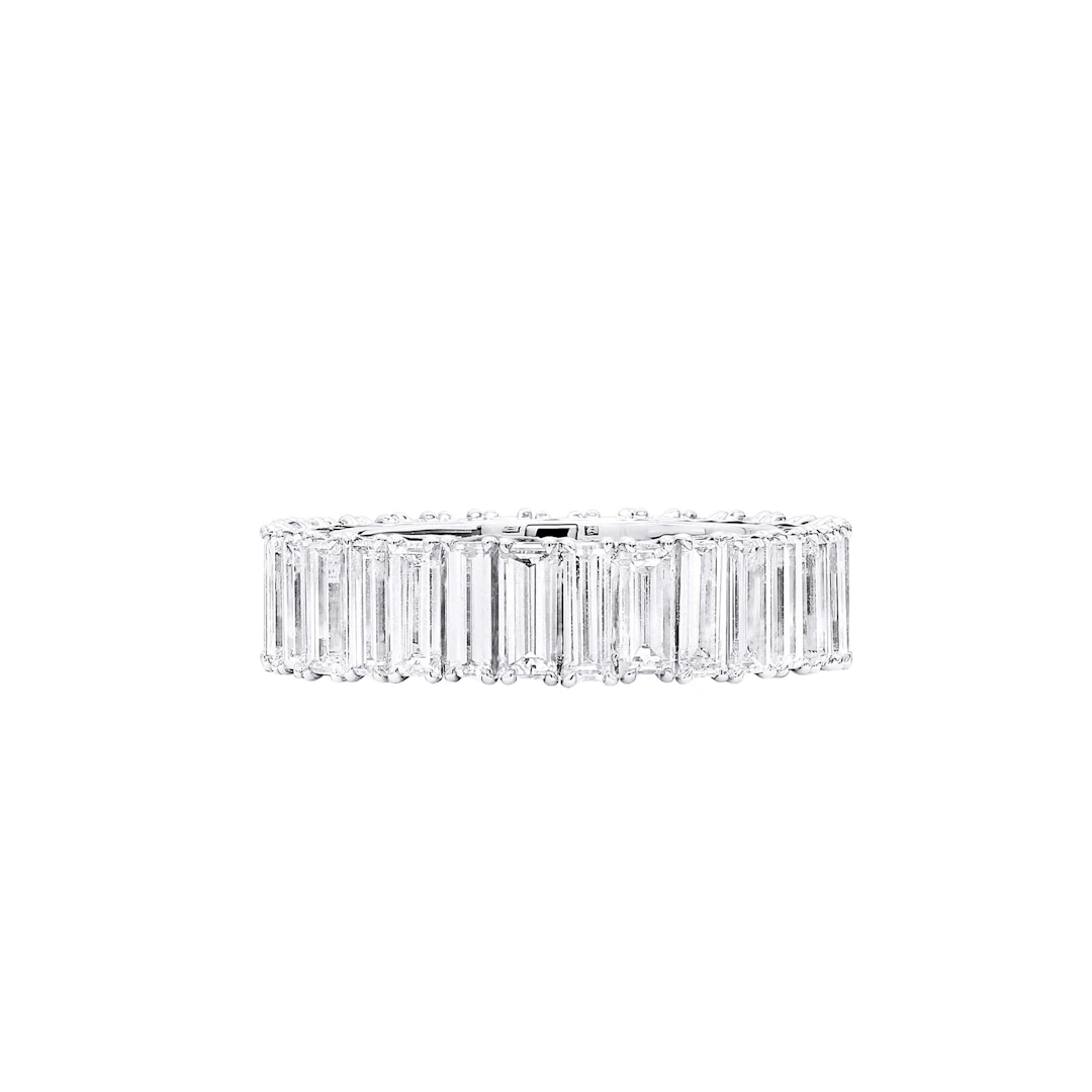 White Gold, 4.85ctw Baguette Cut Diamond and Emerald Eternity Band Ring