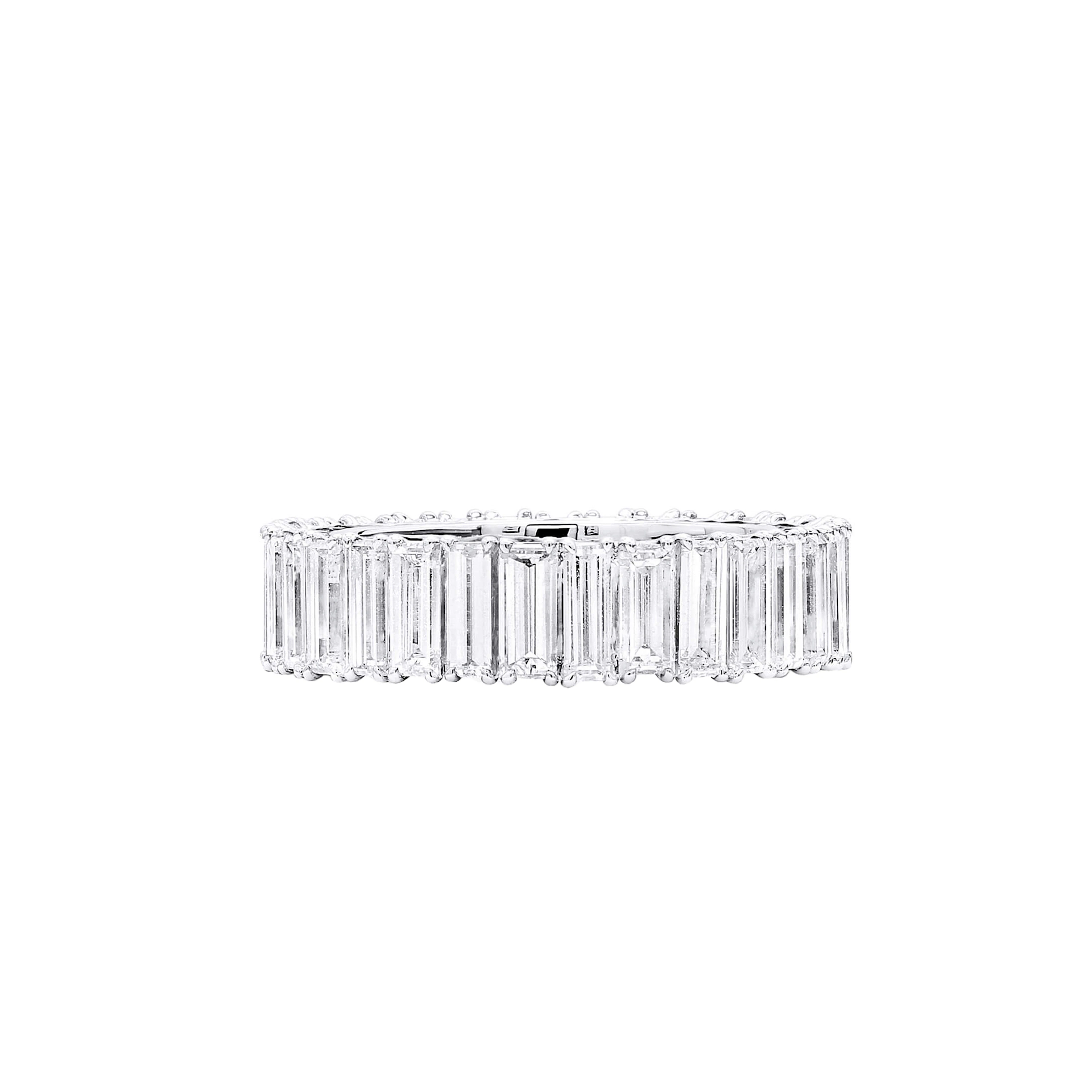 White Gold, 4.85ctw Baguette Cut Diamond and Emerald Eternity Band Ring