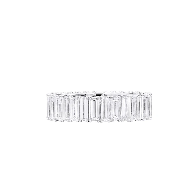 White Gold, 4.85ctw Baguette Cut Diamond and Emerald Eternity Band Ring