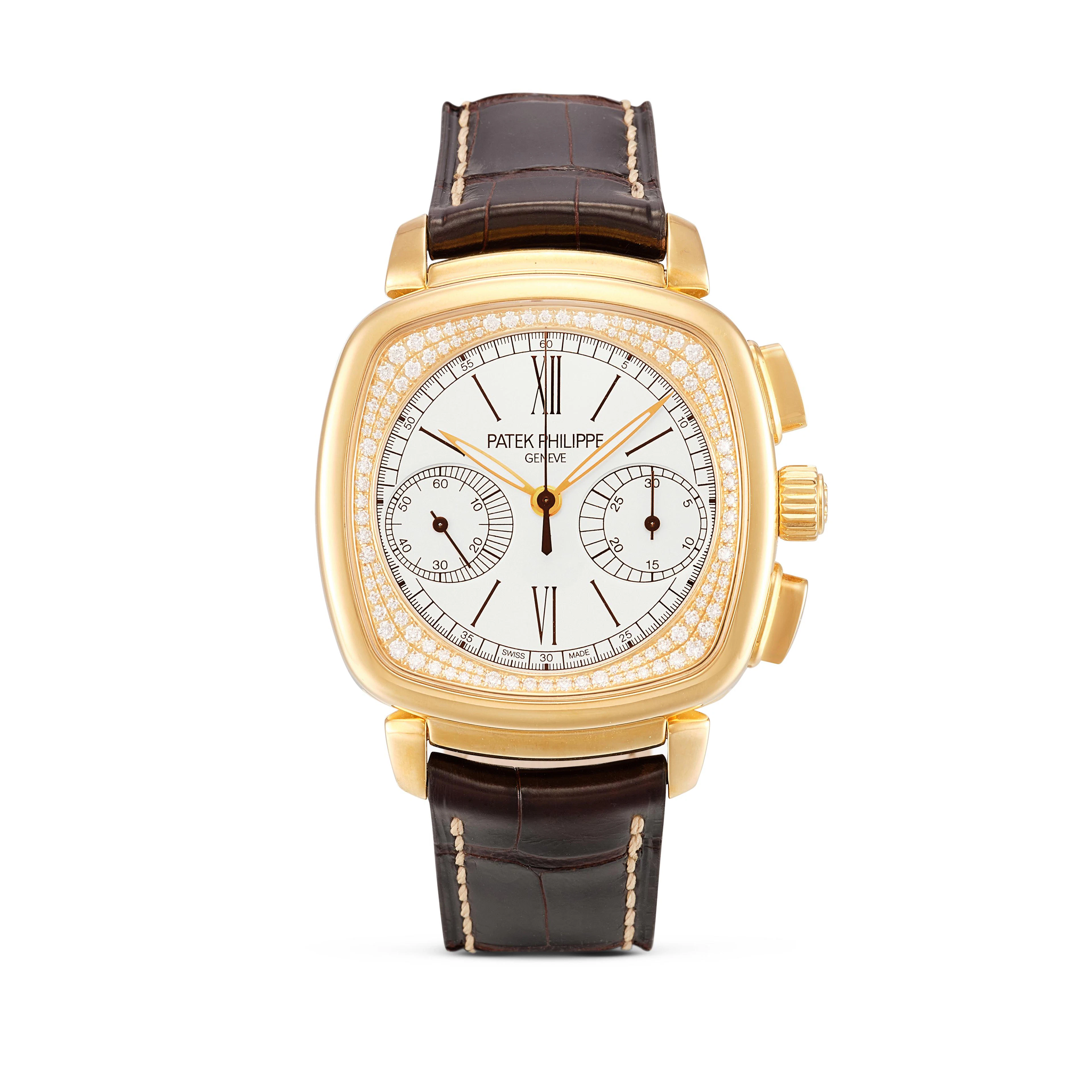 (Reference 7071). A rose gold and diamond-set chronograph mechanical