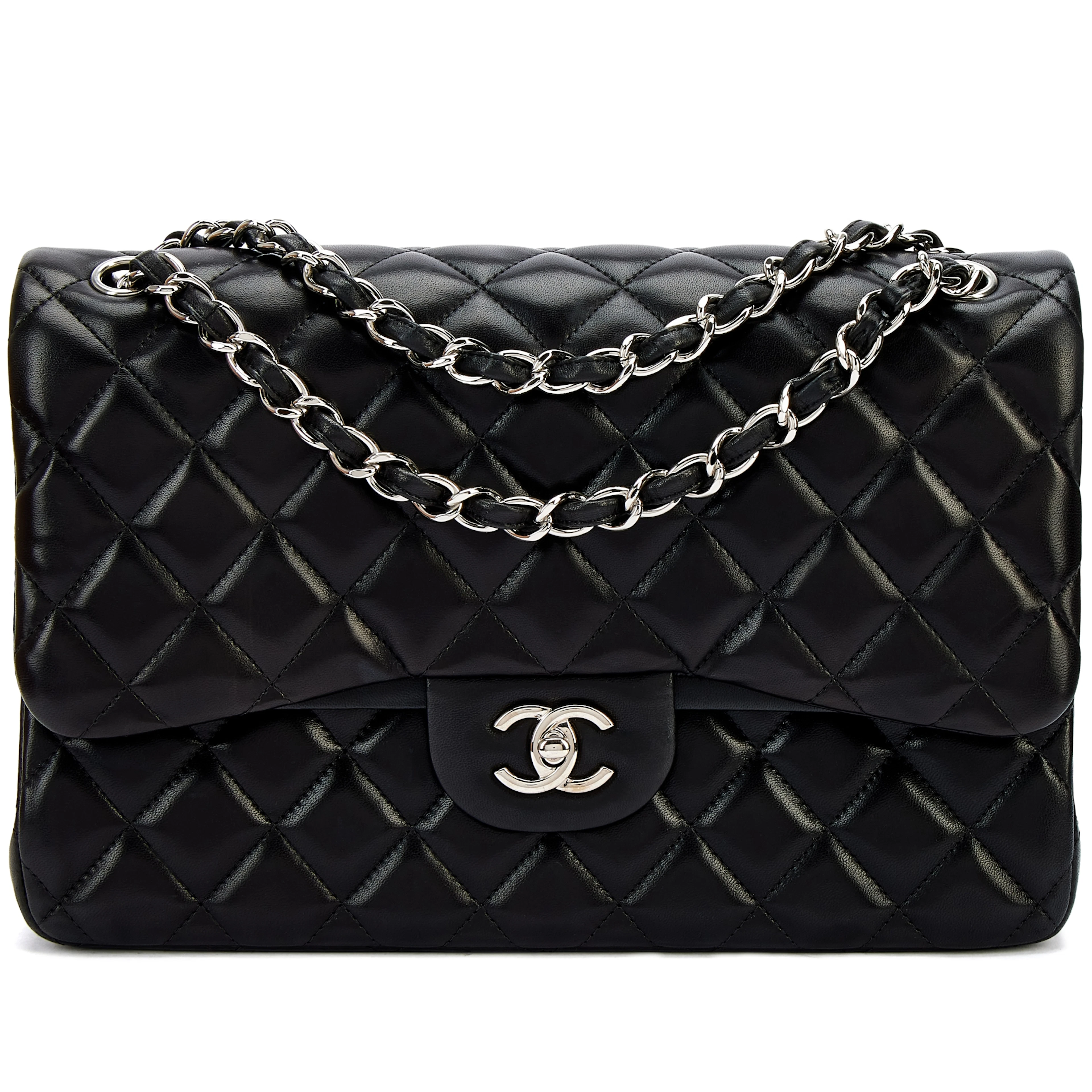 Black Quilted Lambskin Large Timeless Classic Double Flap Silver Hardware, 2011