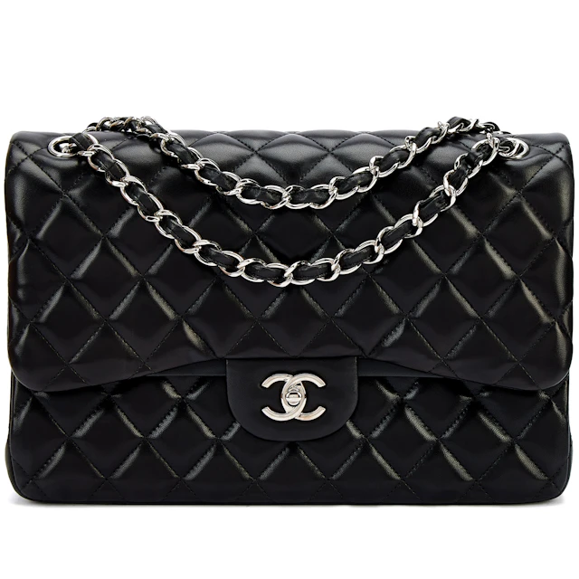 Black Quilted Lambskin Large Timeless Classic Double Flap Silver Hardware, 2011