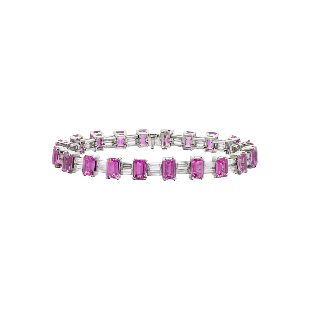 White Gold, Pink Sapphire and Diamond Bracelet