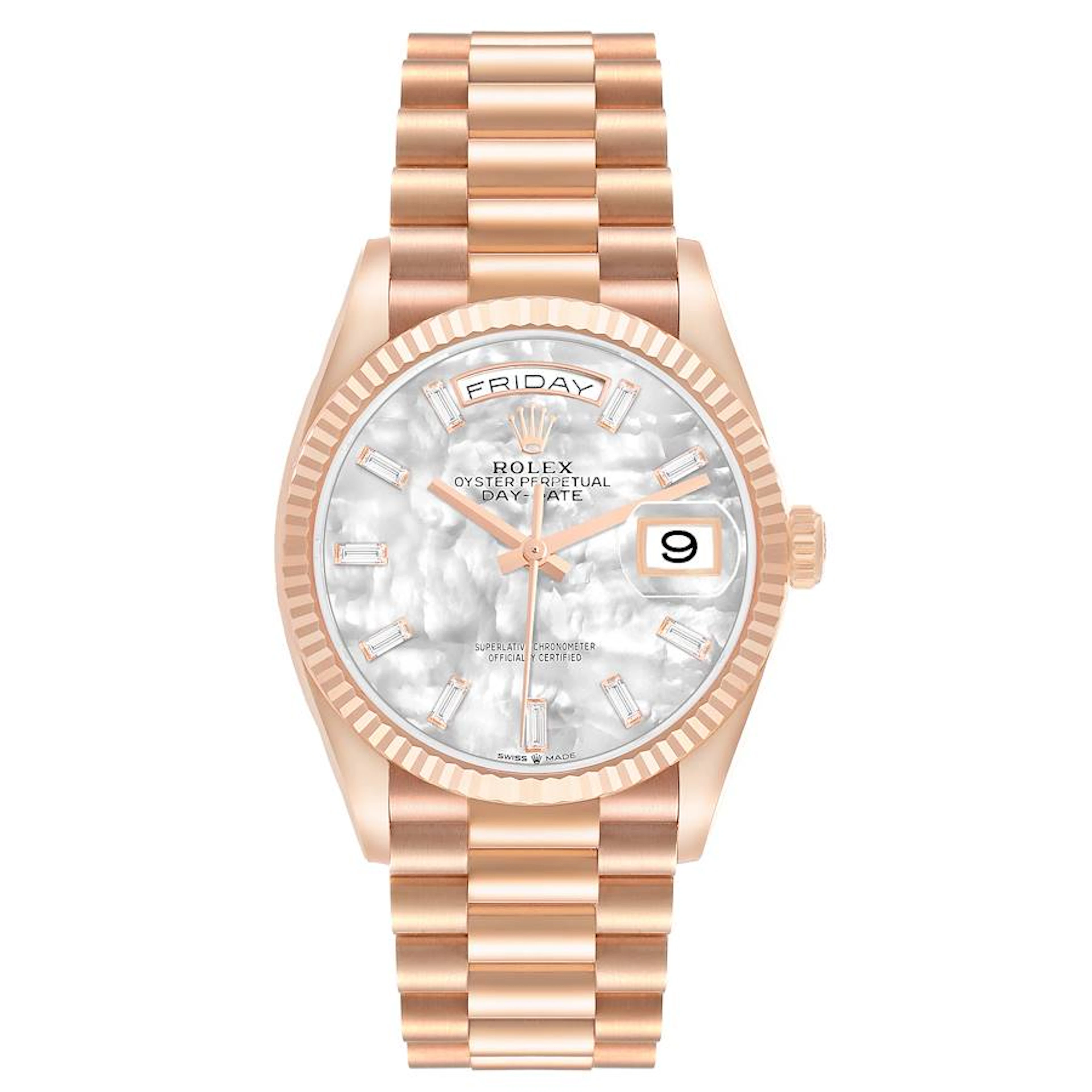 President Day-Date (Reference 128235). A 36mm rose gold diamond-set