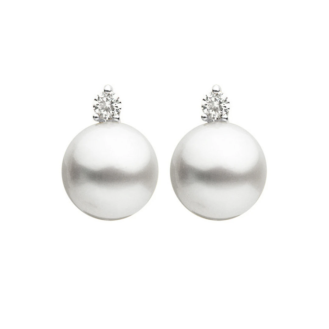 White Gold, Cultured Pearl and Diamond Earclips