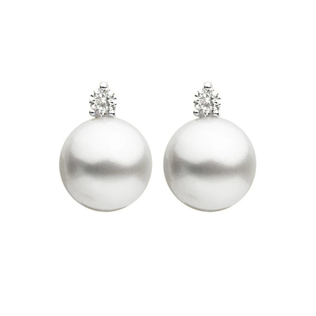 White Gold, Cultured Pearl and Diamond Earclips