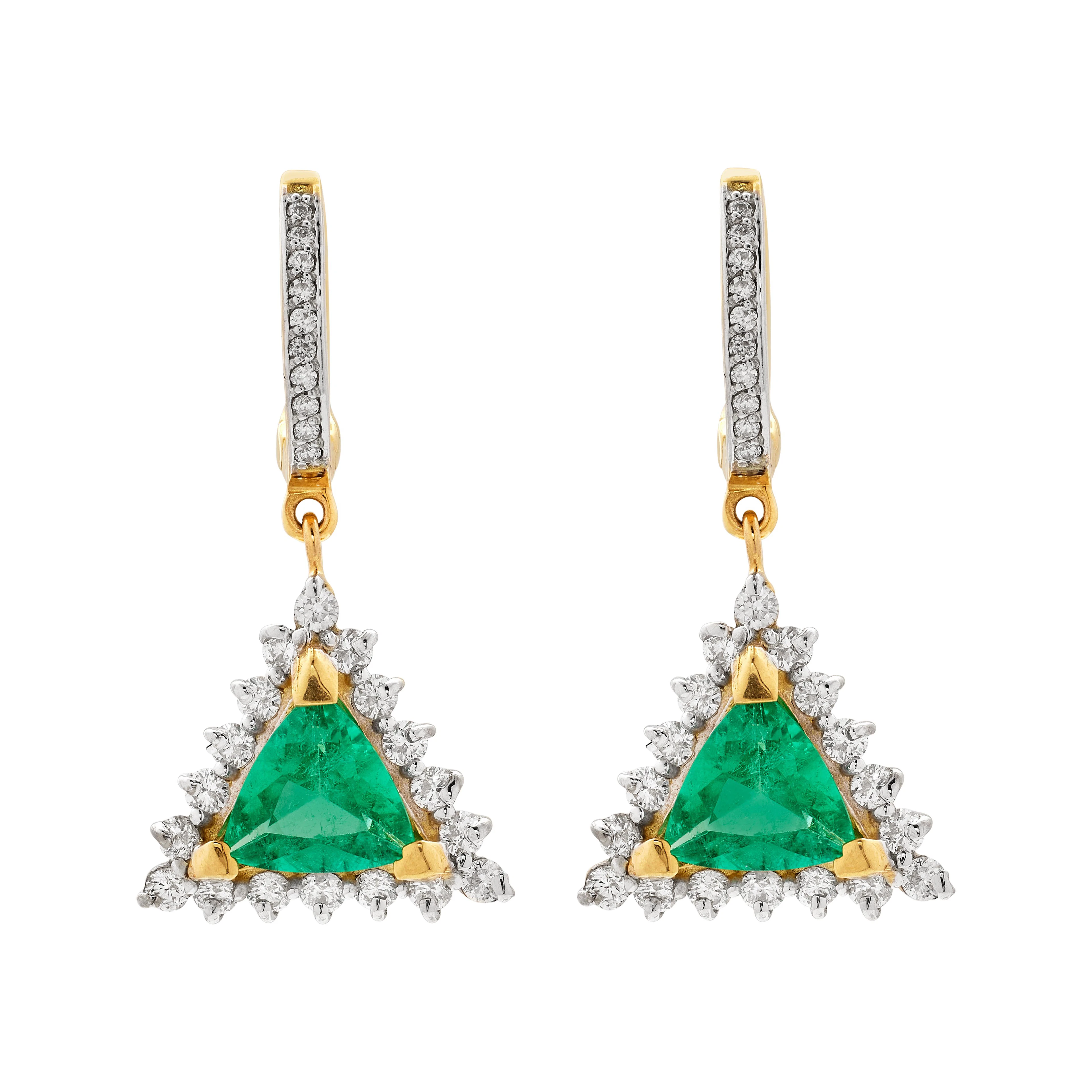 Gold, White Gold, 1.35ctw Emerald and Diamond Earrings