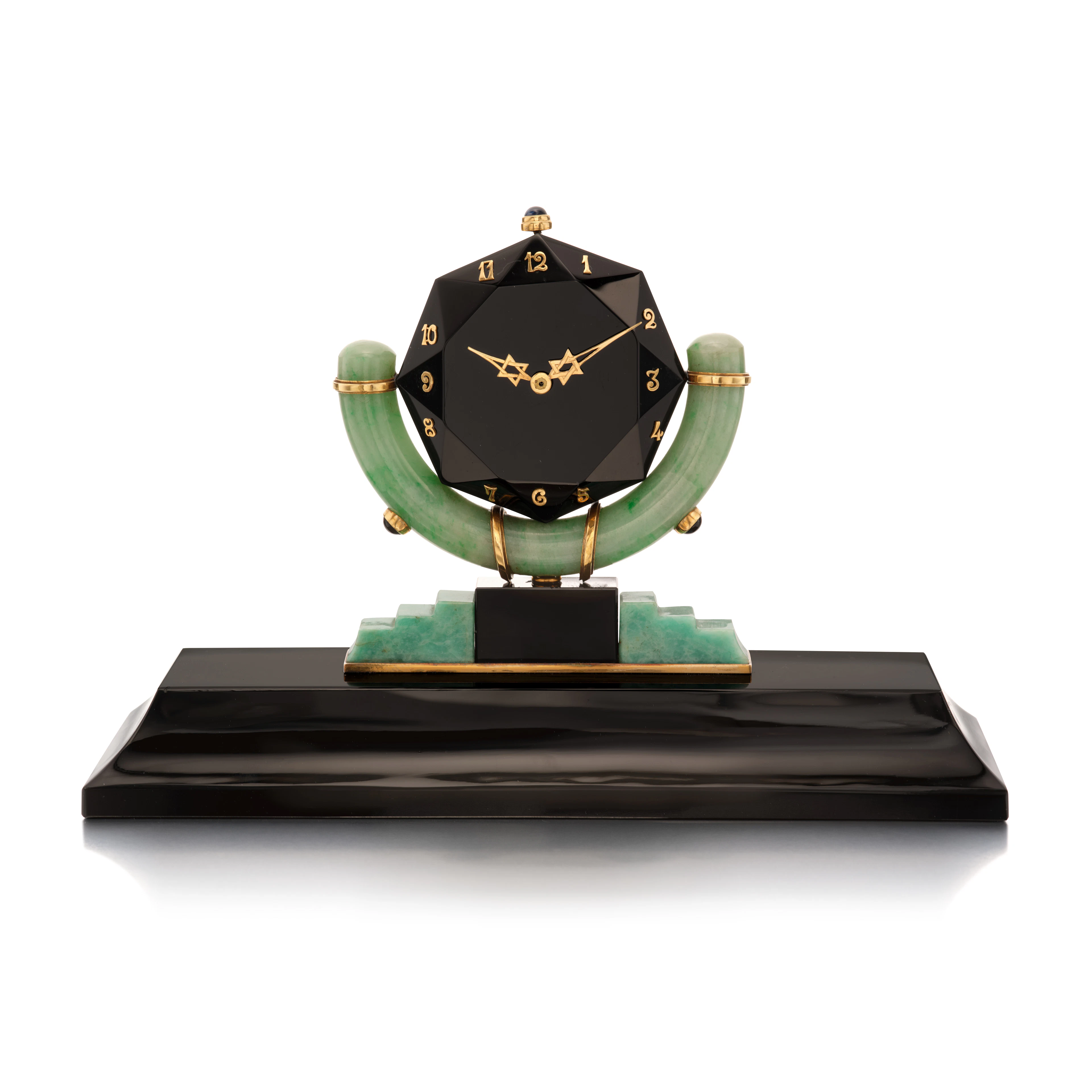 Onyx, Jade, Amazonite and Sapphire Desk Timepiece, France