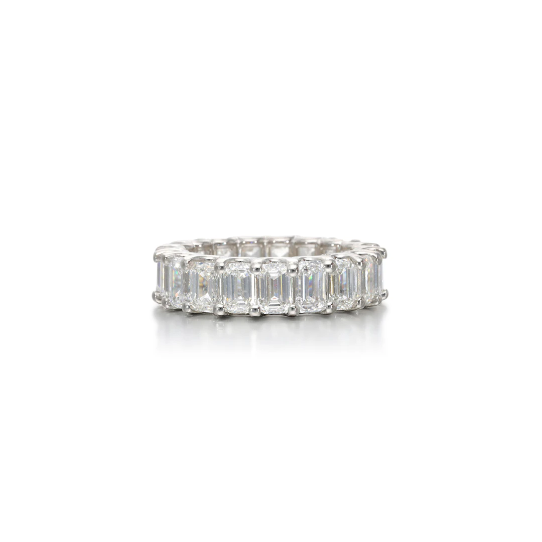 Platinum and 7.65ctw Emerald Cut Diamond Eternity Band Ring