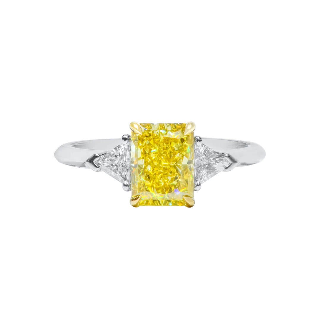White Gold, Gold, 2.01ct Radiant Cut Fancy Vivid Yellow Diamond and