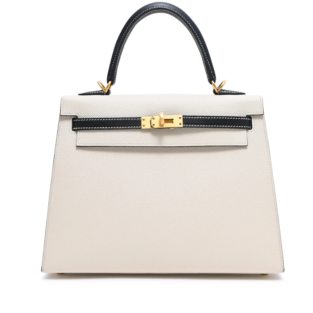 Craie and Black Epsom HSS Kelly 25 Sellier Brushed Gold Hardware, 2019