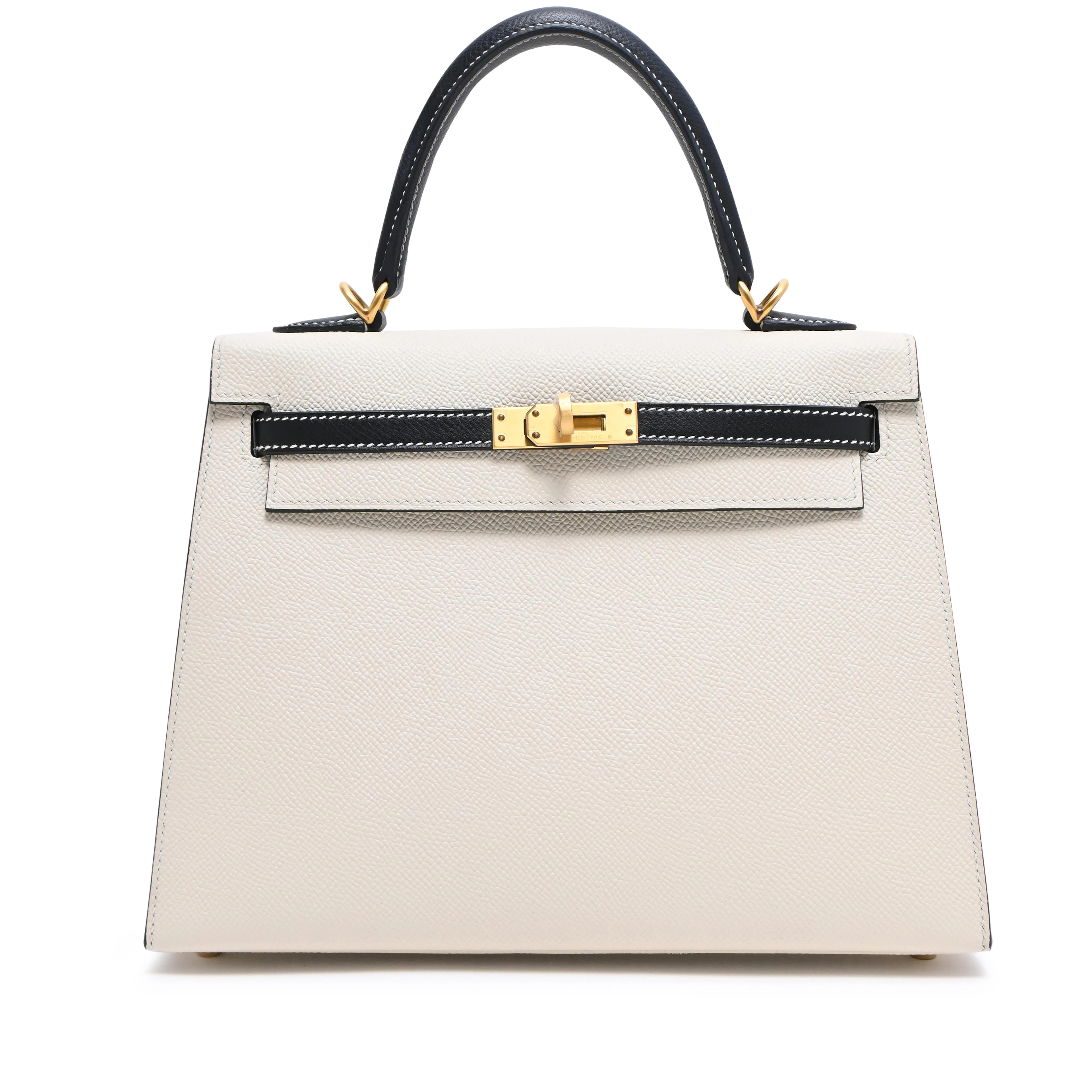 Craie and Black Epsom HSS Kelly 25 Sellier Brushed Gold Hardware, 2019