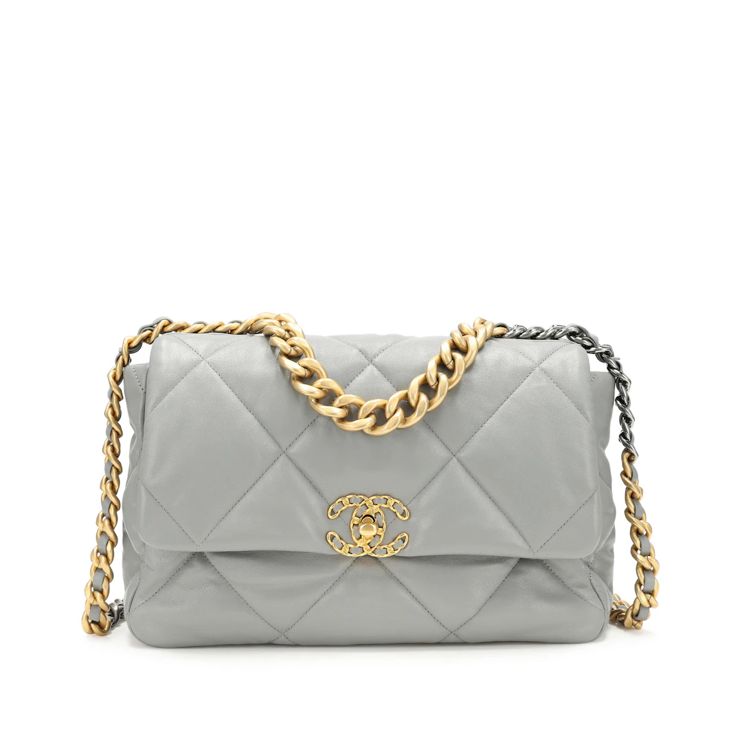 Grey Quilted Goatskin Medium 19 Bag Ruthenium and Gold Hardware, 2019