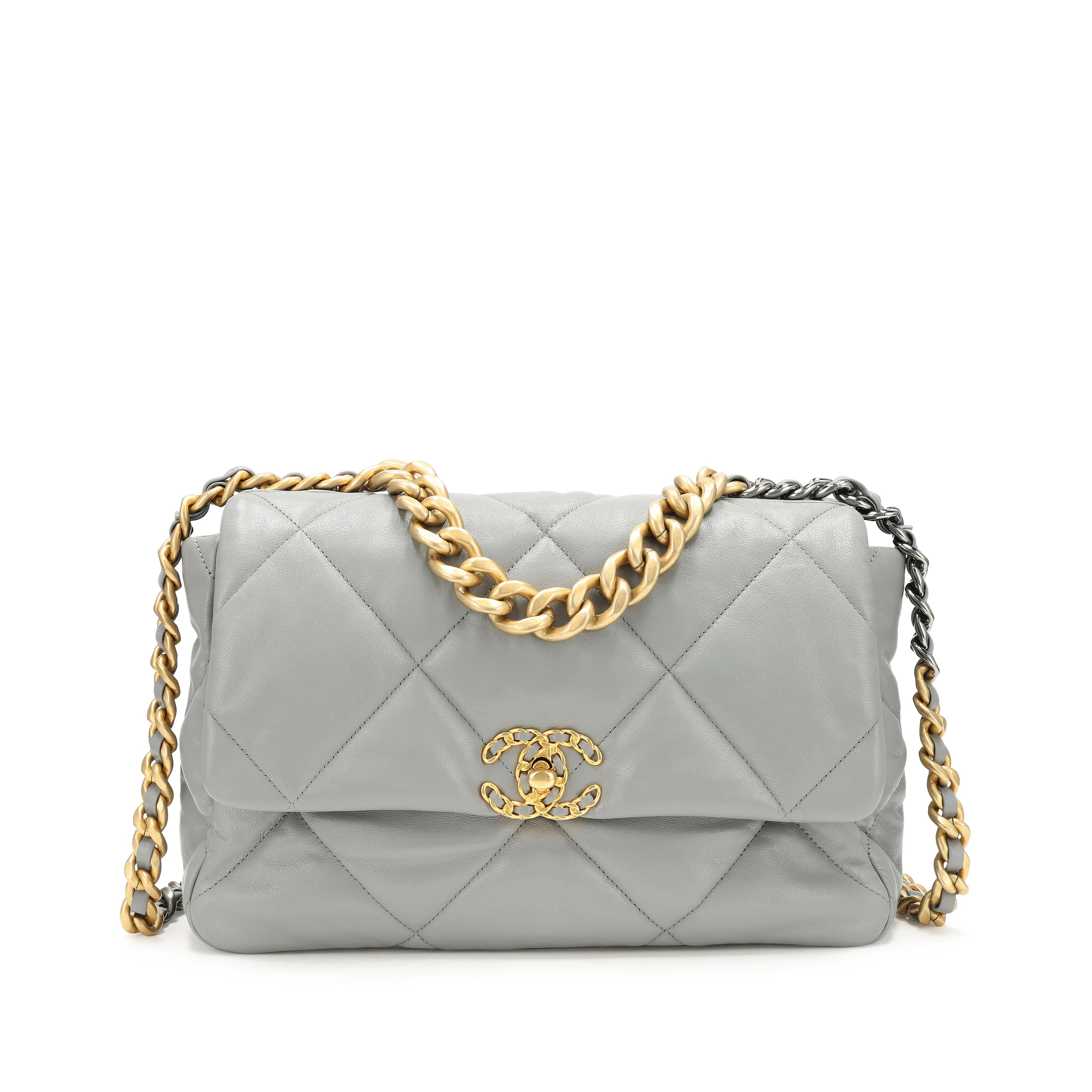 Grey Quilted Goatskin Medium 19 Bag Ruthenium and Gold Hardware, 2019