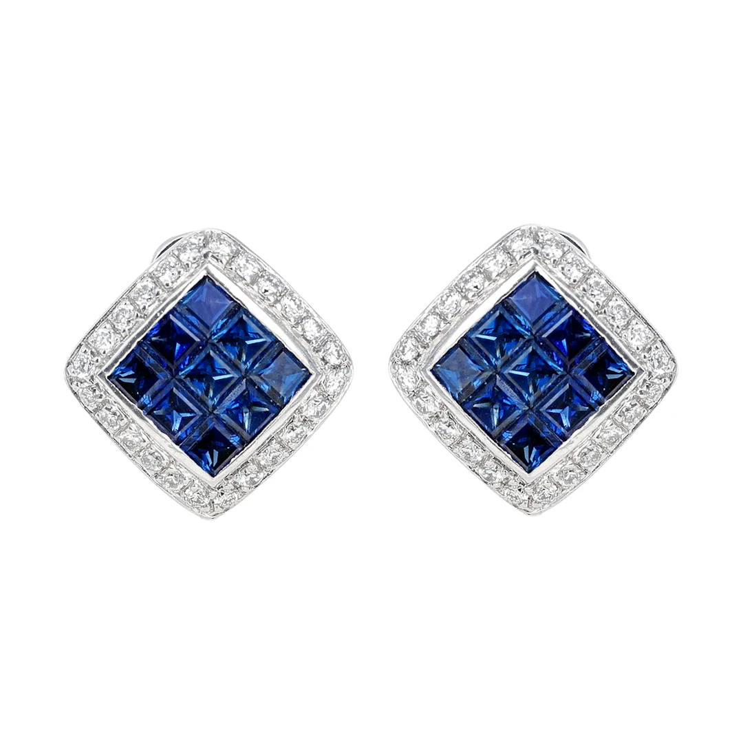 Platinum, Sapphire and Diamond Earclips