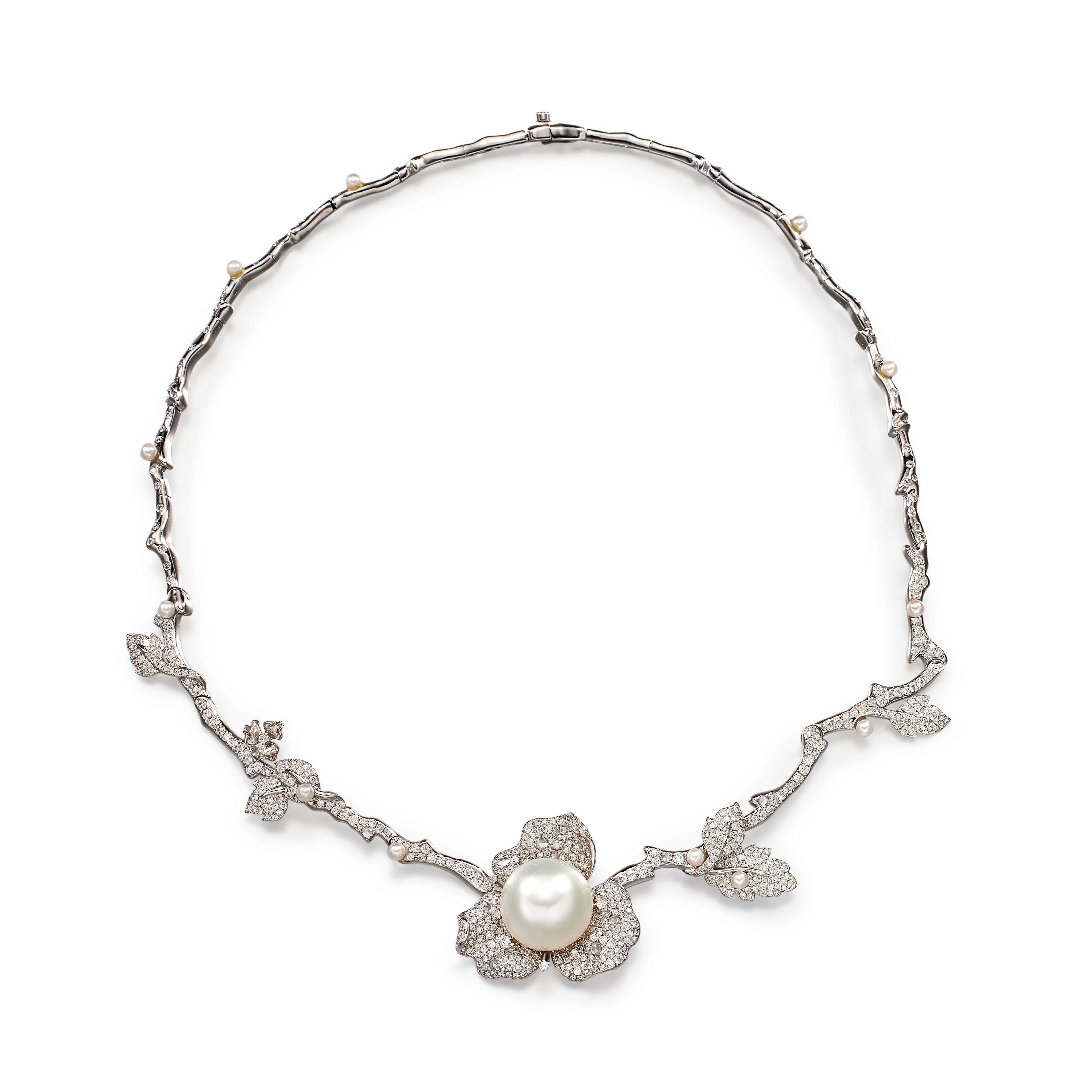 White Gold, South Sea Pearl and Diamond Collar Necklace