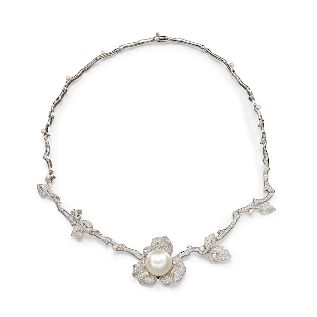 White Gold, South Sea Pearl and Diamond Collar Necklace