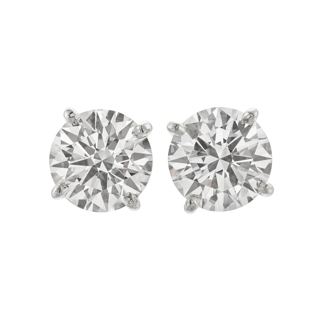 Platinum and 3.01ctw Round Brilliant Cut Diamond Stud Earrings