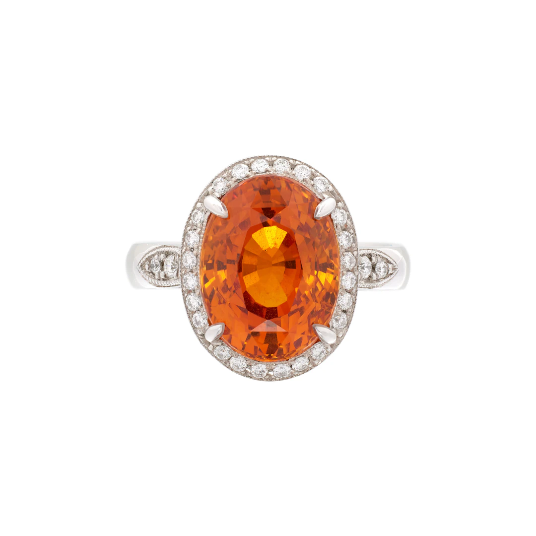 White Gold, 8.54ct Ceylon Orange-Yellow Sapphire and Diamond Ring