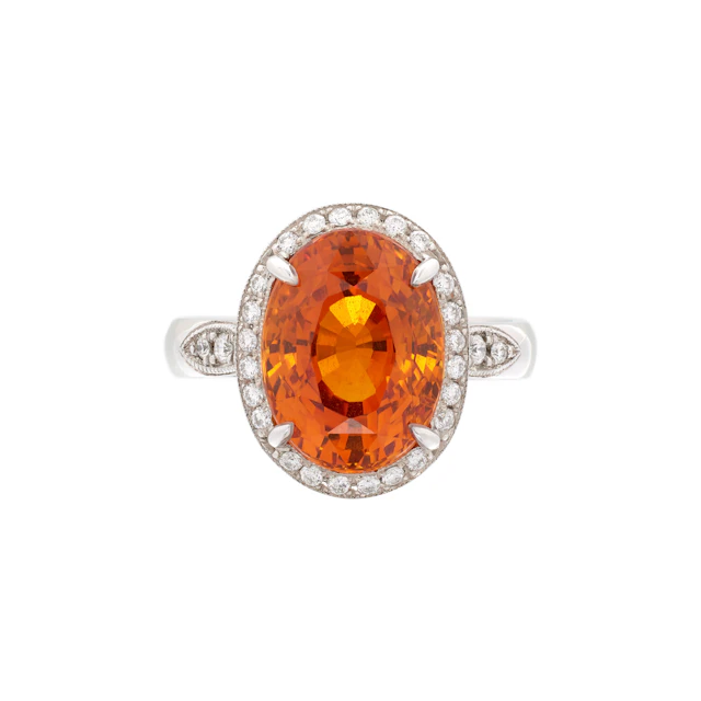 White Gold, 8.54ct Ceylon Orange-Yellow Sapphire and Diamond Ring