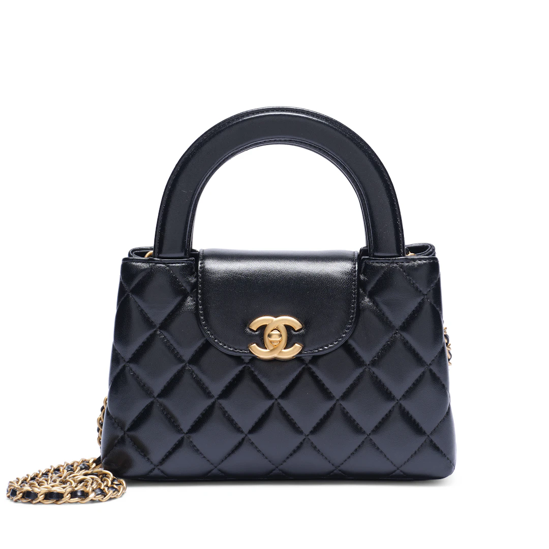 Black Lambskin Mini Kelly Shopper Gold Hardware, 2025