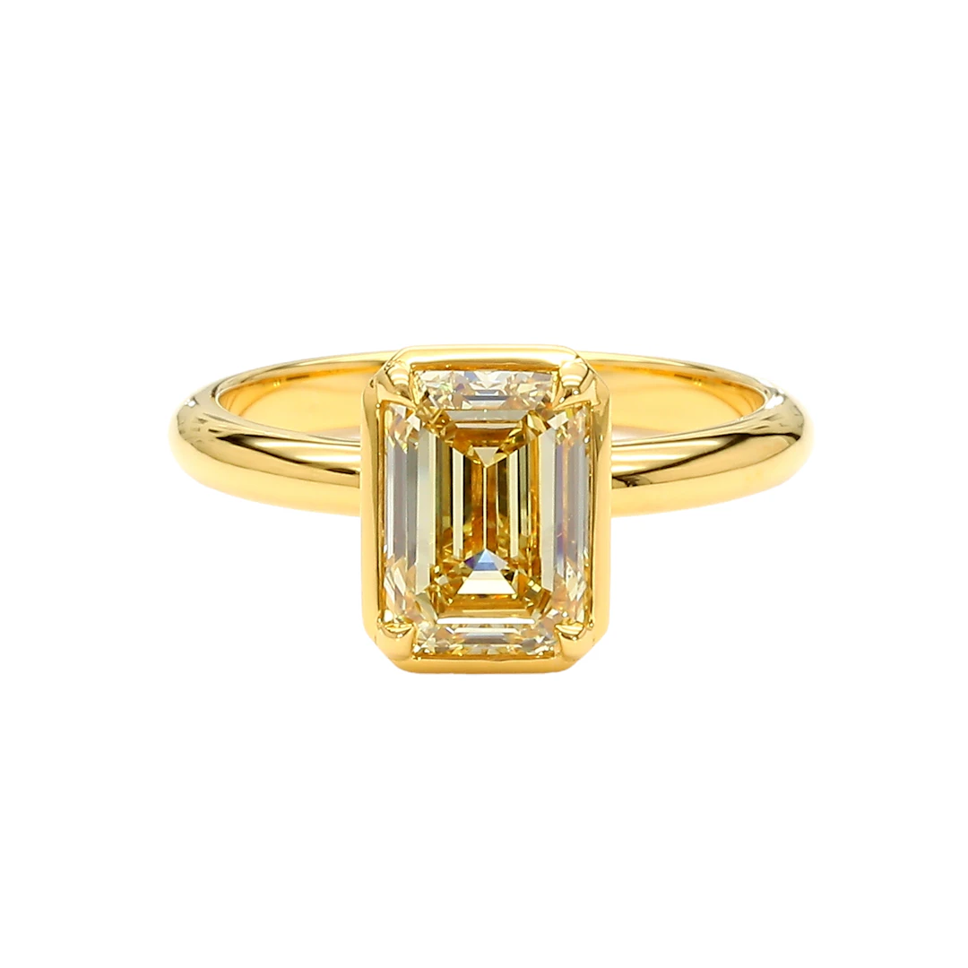 Gold and 2.12ct Emerald Cut Fancy Brownish Yellow Diamond Engagement Ring