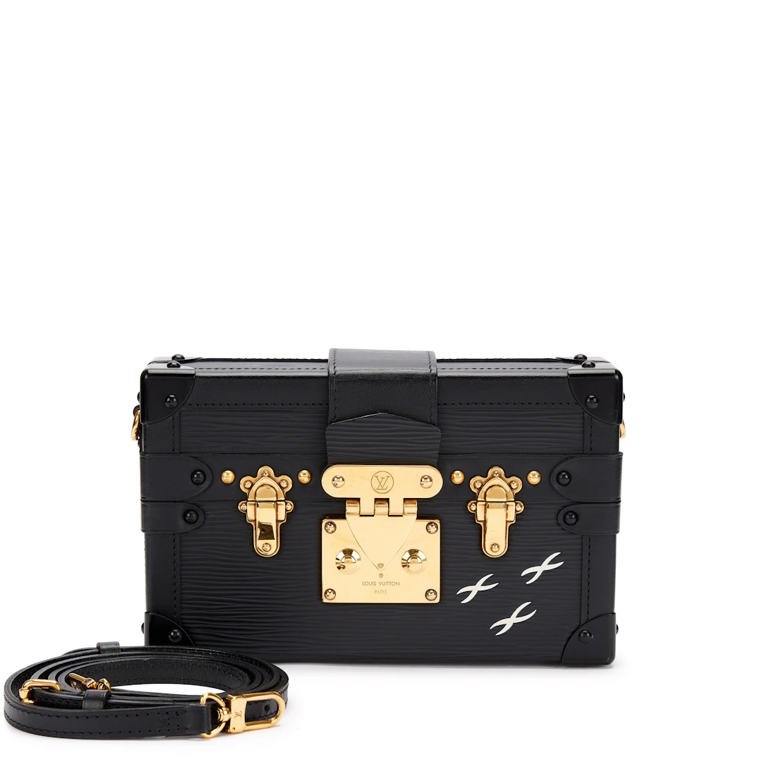 Black Epi and Cowhide Leather Petite Malle Gold Hardware