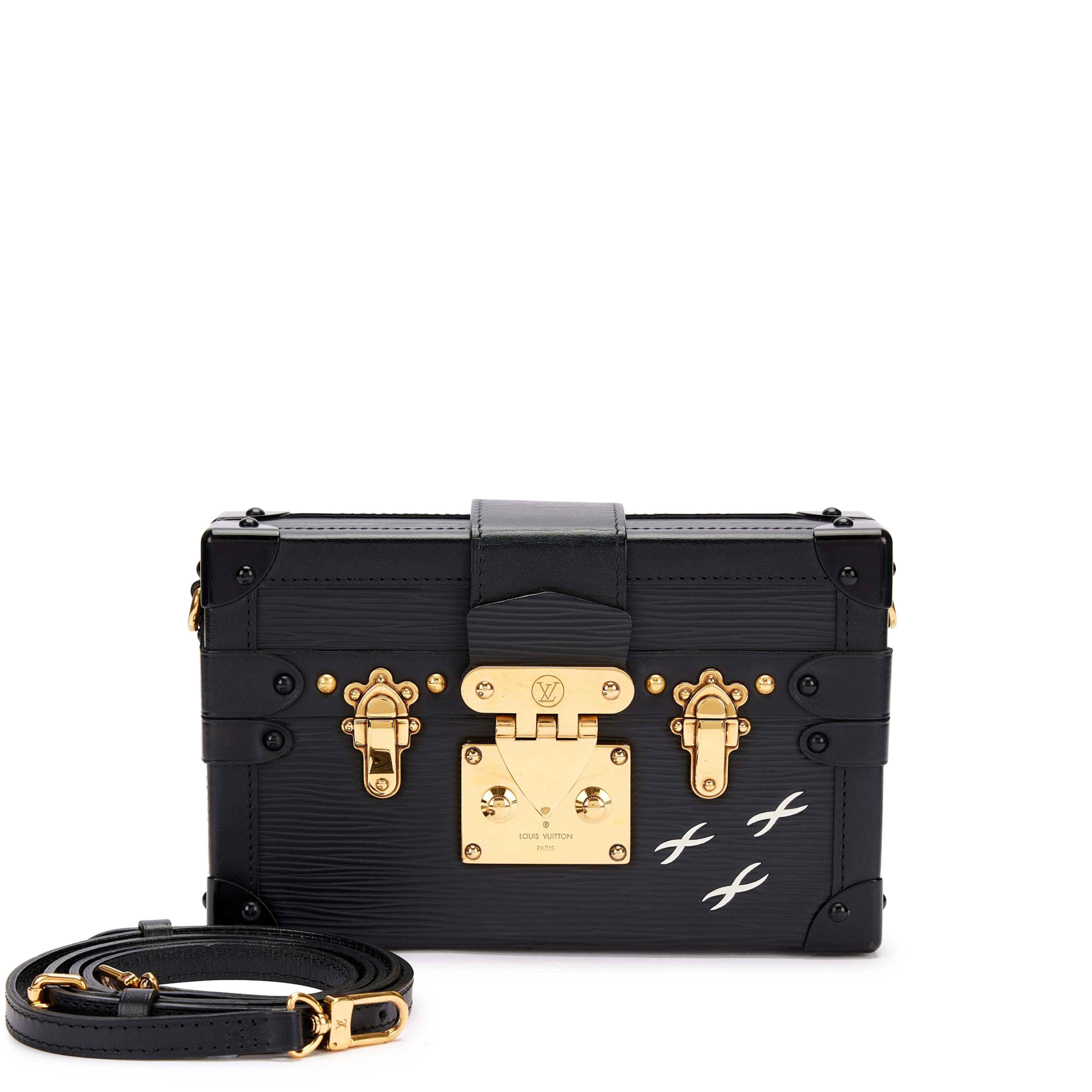 Black Epi and Cowhide Leather Petite Malle Gold Hardware