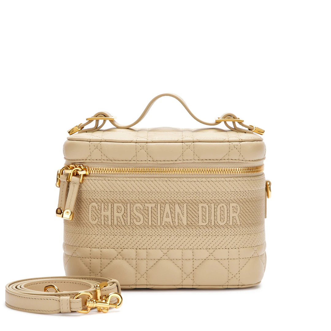Beige Cannage Lambskin Small Diortravel Vanity Case Gold Hardware, 2020