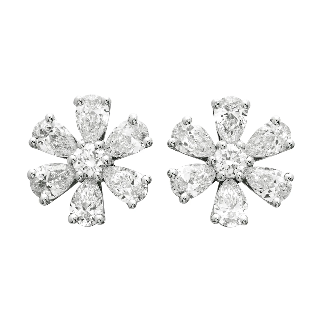 Platinum and 4.20ctw Diamond Flower Stud Earrings