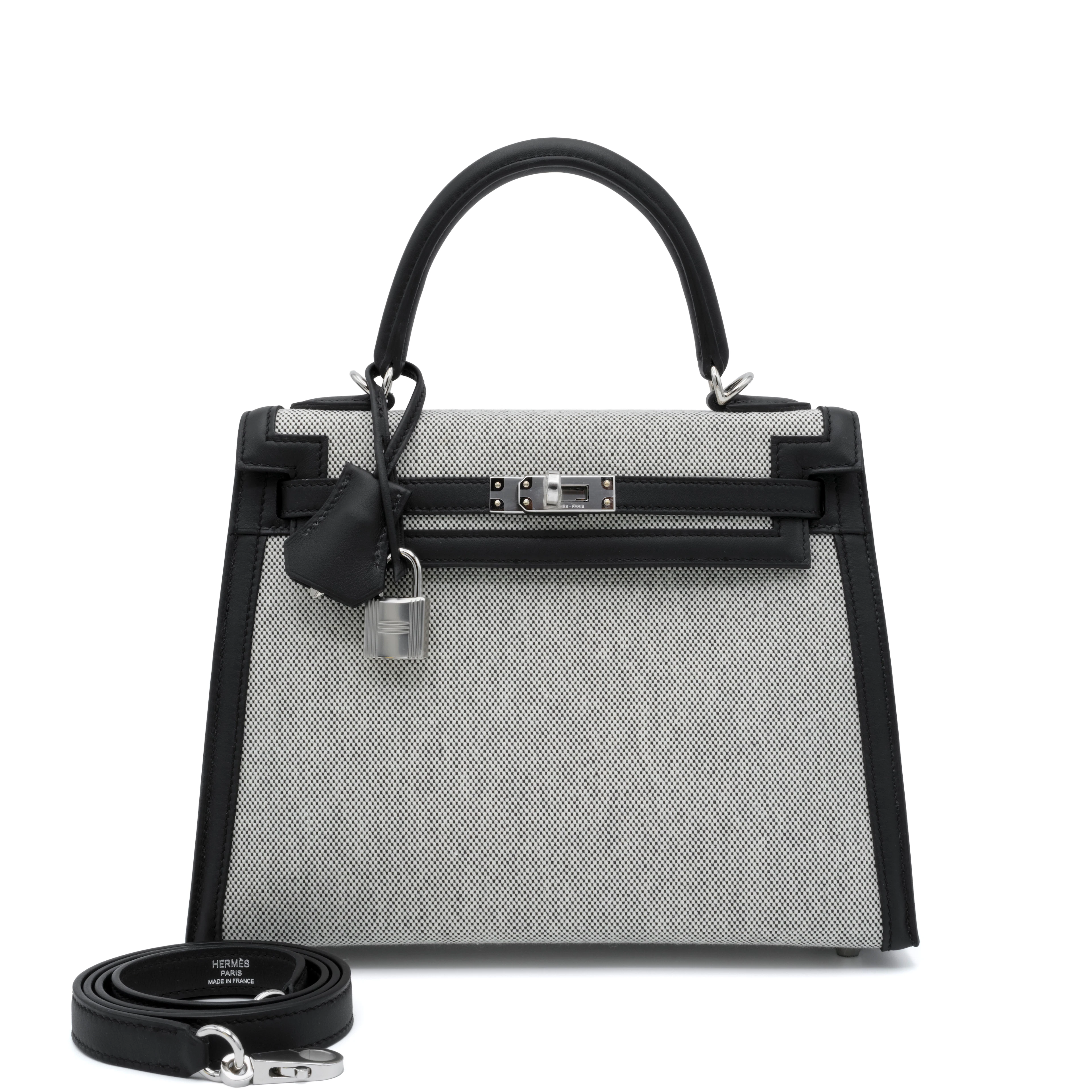 Limited Edition Black Swift and Ecru Toile Kelly 25 Sellier Palladium